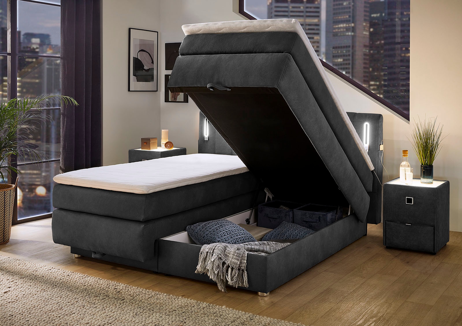 Jockenhöfer Gruppe Lit boxspring »Kati erhältlich in der Grösse 180x200cm« avec topper, coffre de lit et tête de lit réglable en hauteur (96 cm - 108 cm)