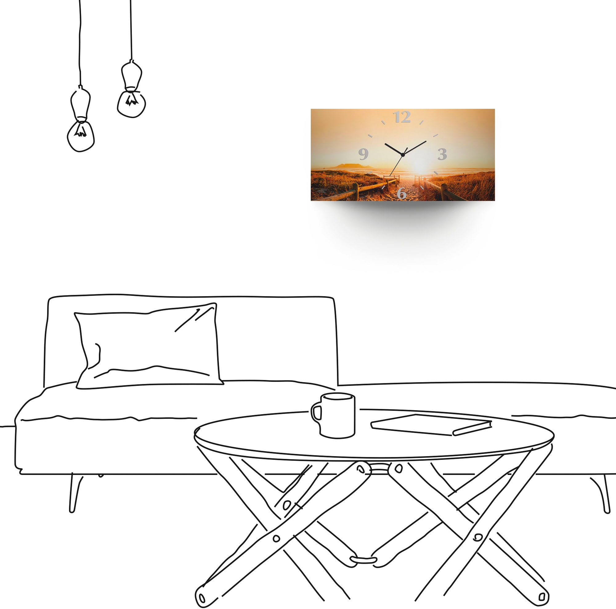 Artland Horloge murale »Sonnenuntergang Panorama Strand« wahlweise mit Quarz- oder Funkuhrwerk, lautlos ohne Tickgeräusche