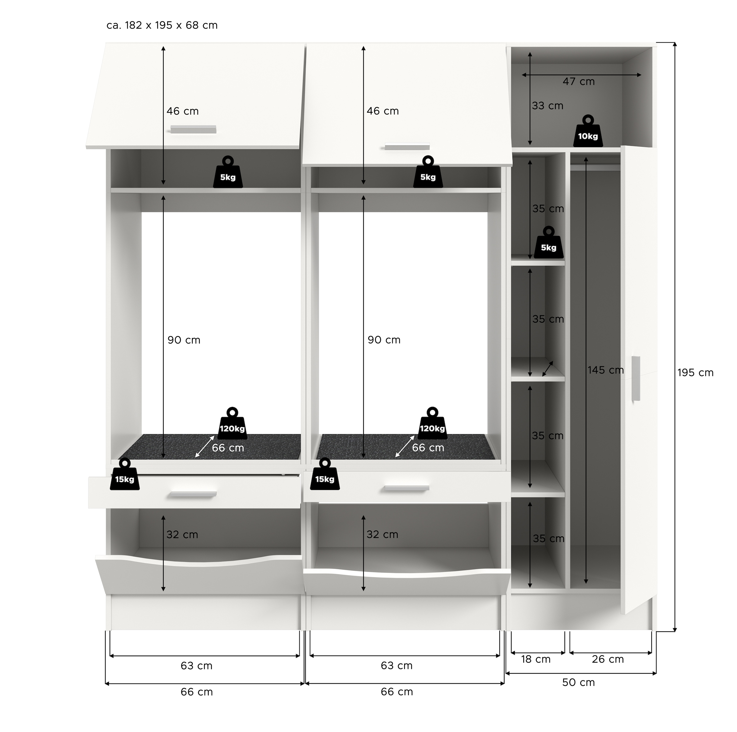 welltime Ensemble de meubles de salle de bain »FALAS, TOPSELLER!, 3-teilig, Hauswirtschaftsraum Set, Breite 182 cm« 2x Waschmaschinenumbau- & 1x Mehrzweckschrank, 