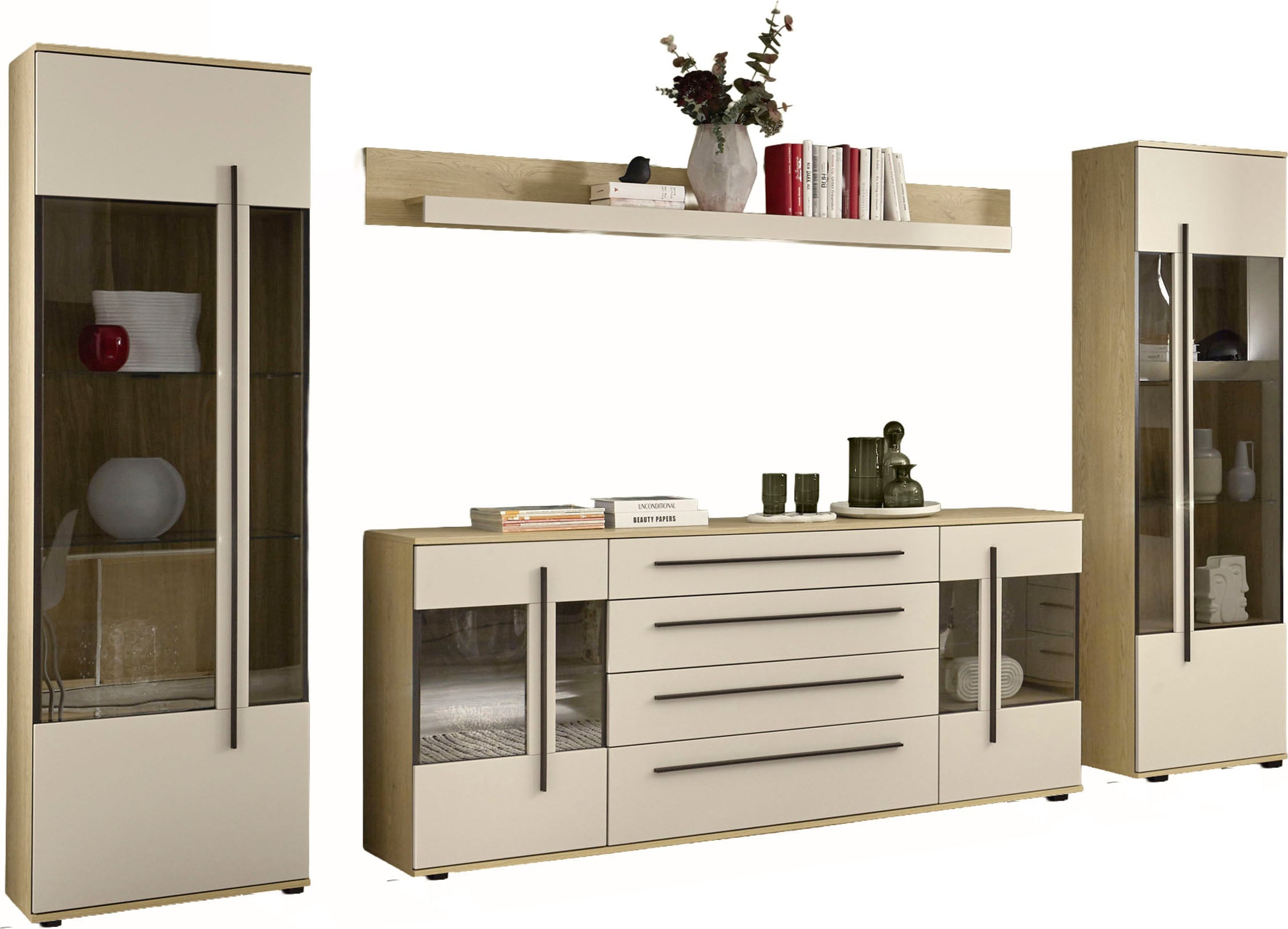 Home affaire Wohnwand »Cantara, Anbauwand, Wohnzimmer-Set, in Eiche Evoke, Weiss oder Kaschmir« Set, 