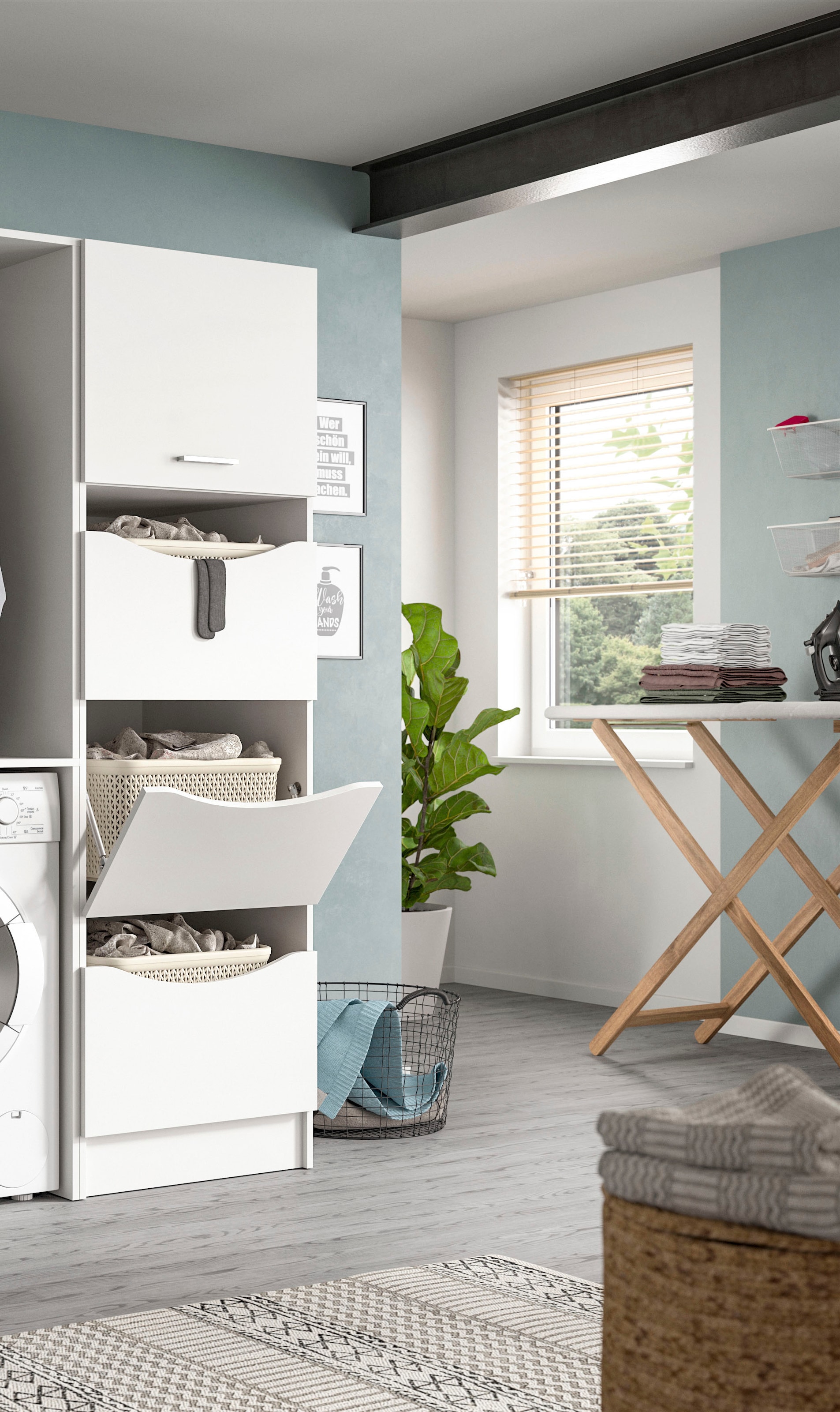 welltime Armoire à linge »FALAS, TOPSELLER!, Höhe 195 cm, 4 Klappen, Wäscheorganizer« in verschiedenen Farben erhältlich, 1 cuis tlg. Universalschrank, Mehrzweckschrank, Badezimmer, Hauswirtschaftsschrank