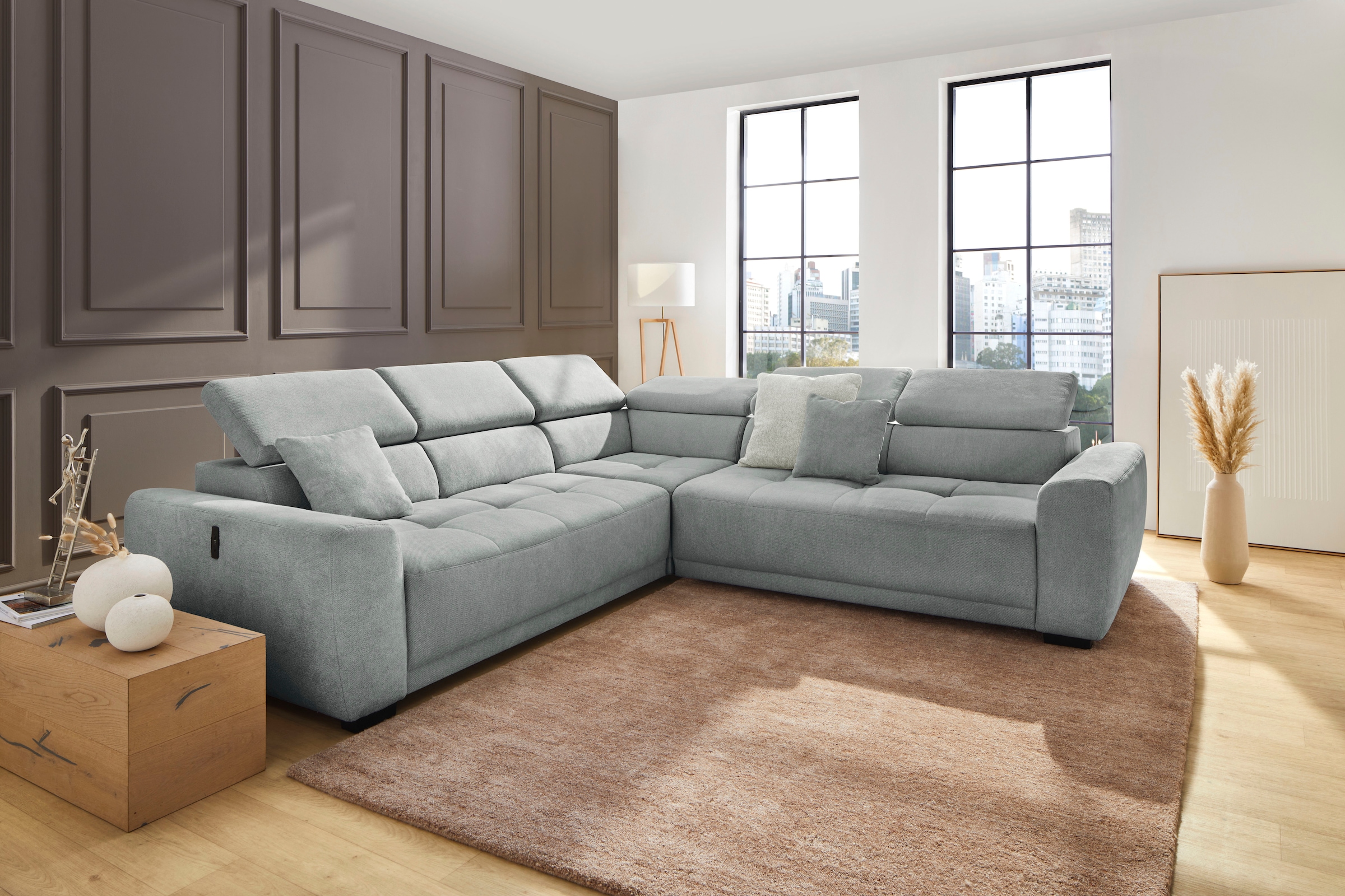 Jockenhöfer Gruppe Wohnlandschaft »Monza L-Form, B: 292x292 cm, mit 30 cm elektr. Sitztiefenverstellung« 140kg Belastbarkeit je Sitz, Kopfteilverstellung & USB-Anschluss