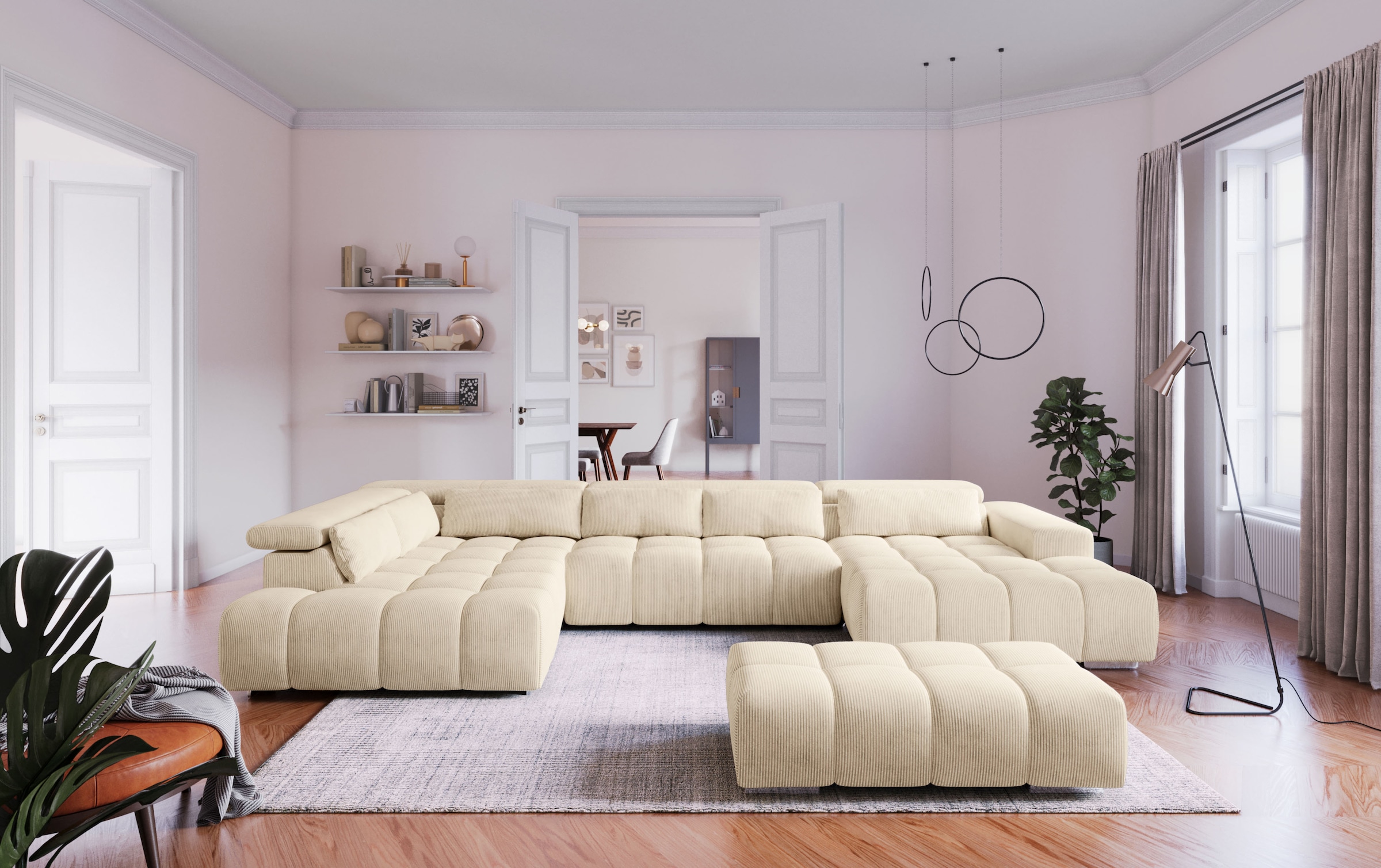 COTTA Paysage de salon »Orion U-Form, B: 409 cm« mit Kopfteilverstellung & 6 Nierenkissen