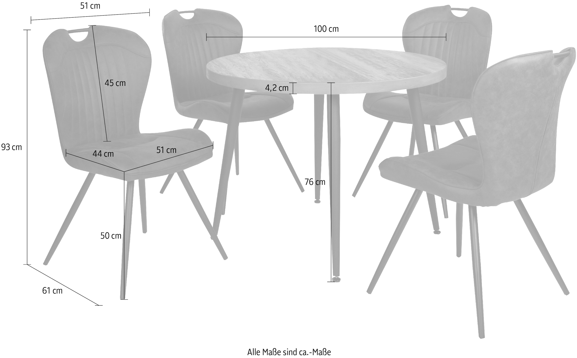 Duo Collection Essgruppe »Esszimmergruppe Marla & Zoe« Set, 5-tlg., 5 Stk. tlg. Ø 100 cm, massives Metallgestell, bis 100 kg belastbar