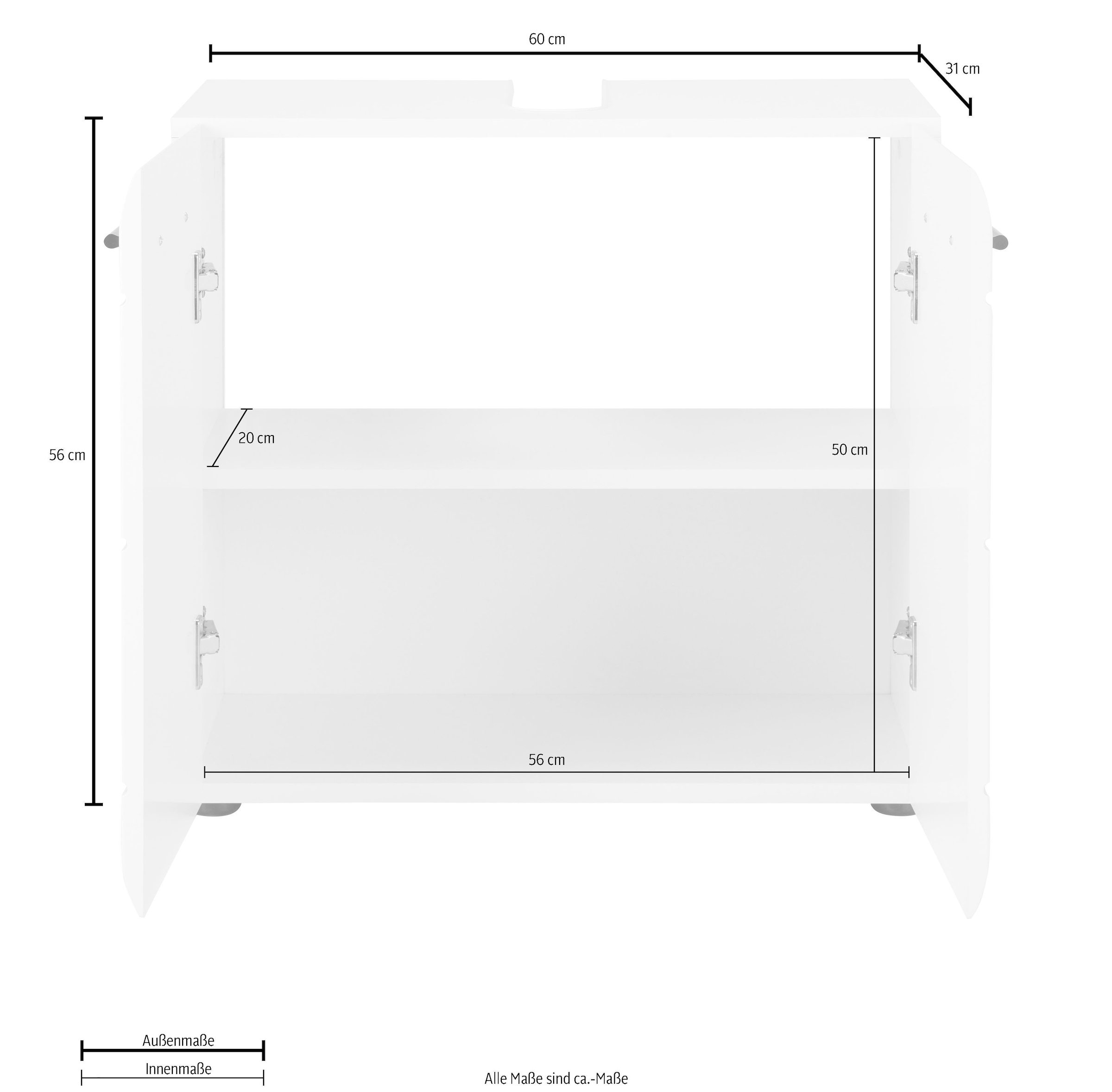 welltime Armoire sous lavabo »Sovana« meuble-lavabo avec compartiment réglable - dimensions (L/P/H) 60/31/56 cm