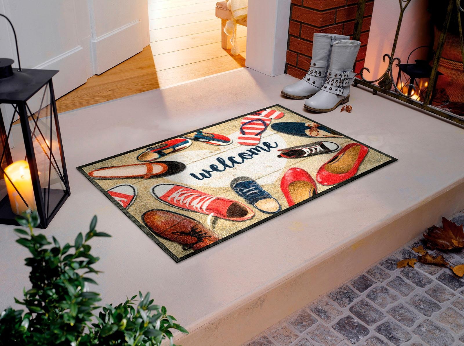 wash+dry by Kleen-Tex Fussmatte »Shoes welcome« rechteckig 7 mm Höhe Schmutzfangmatte, mit Spruch, rutschhemmend
