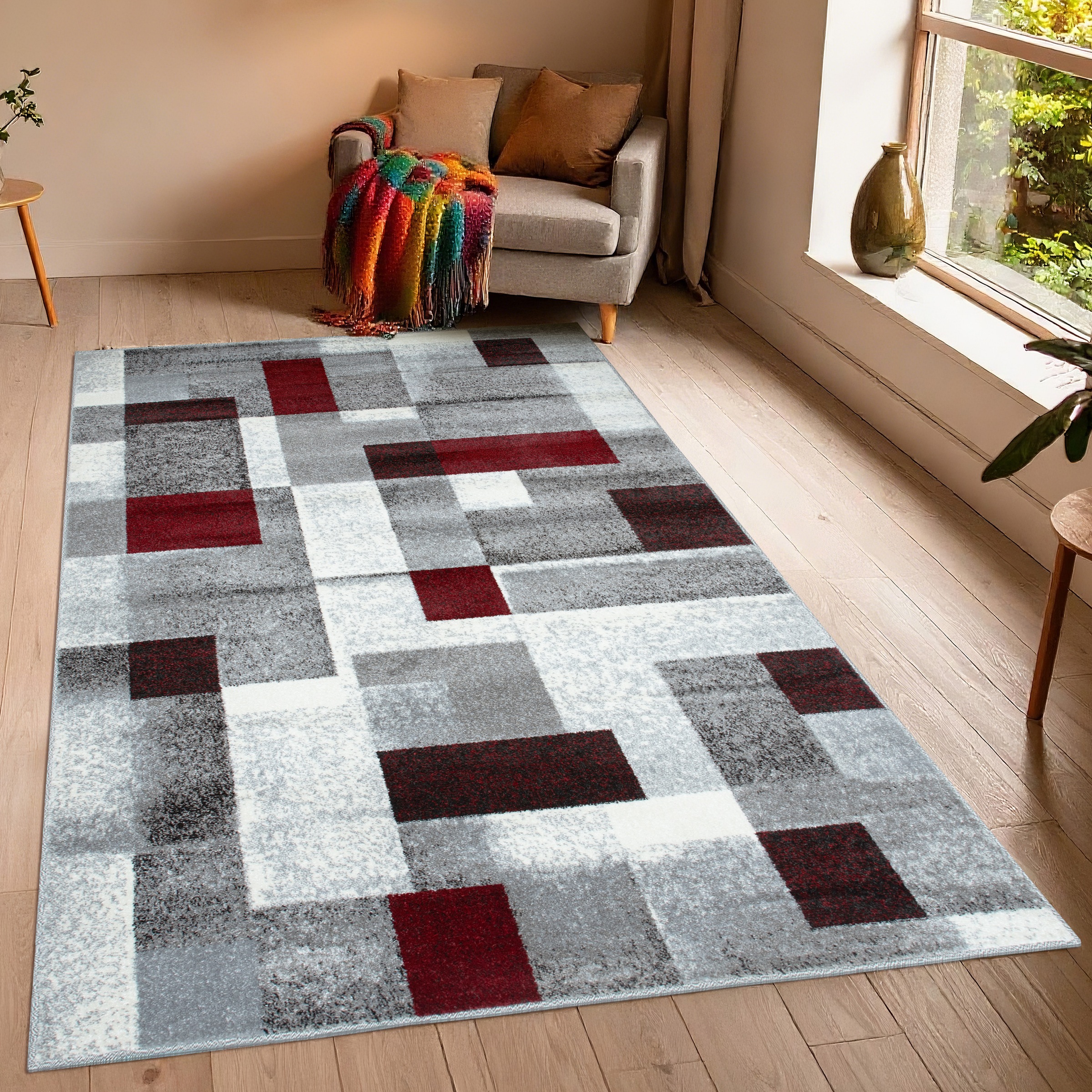 GOODproduct Teppich »Corine« rechteckig 9 mm Höhe mit besonders weichem Flor, Kurzflor, modernes Karo-Design,
