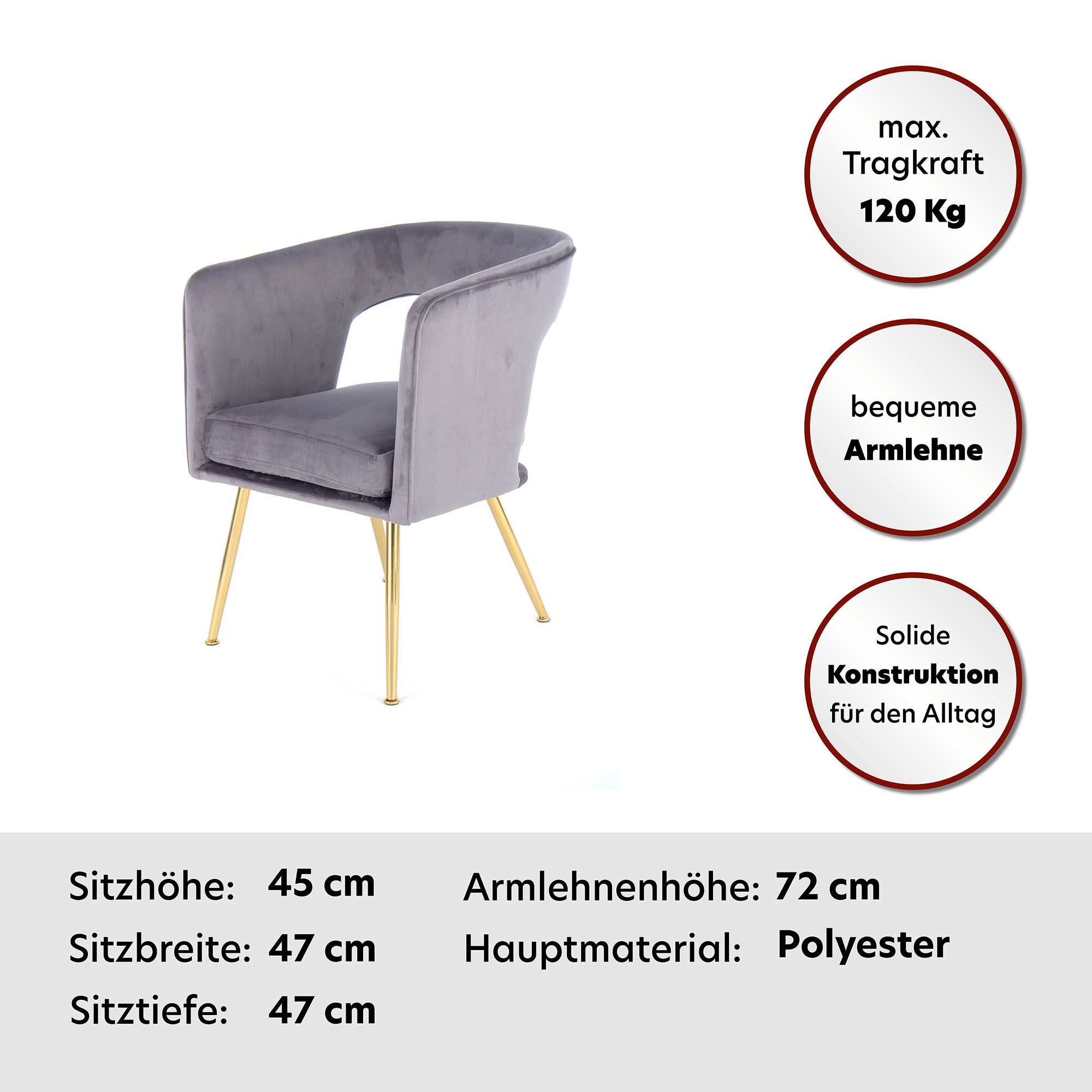 Kayoom Stuhl »Jolene 125, Esszimmerstuhl,eleganter Stoffbezug« () 1 Stk.samtweicher Bezug, Rückenlehne und Armlehnen abgerundet