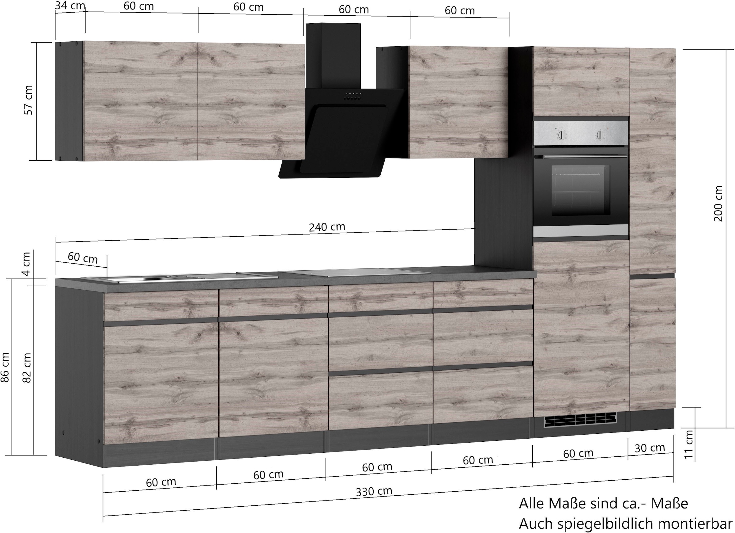KOCHSTATION Kitchenette »KS-Riesa« largeur d'installation 330 cm, sans appareils électriques