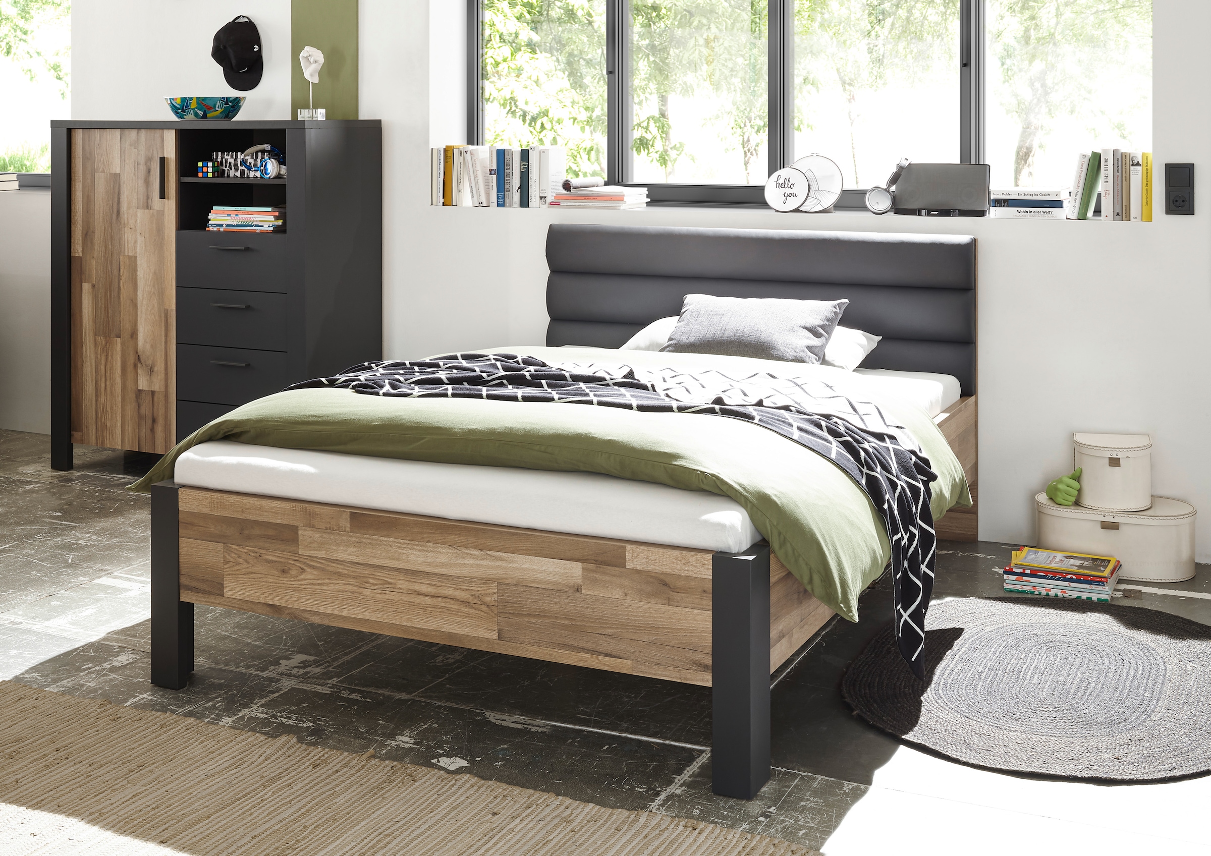 Begabino Schubkastenkommode »Dallas Hochkommode, Sideboard, Wäscheschrank« mit Schubkästen, Schrank in Montana Oak-Graphit