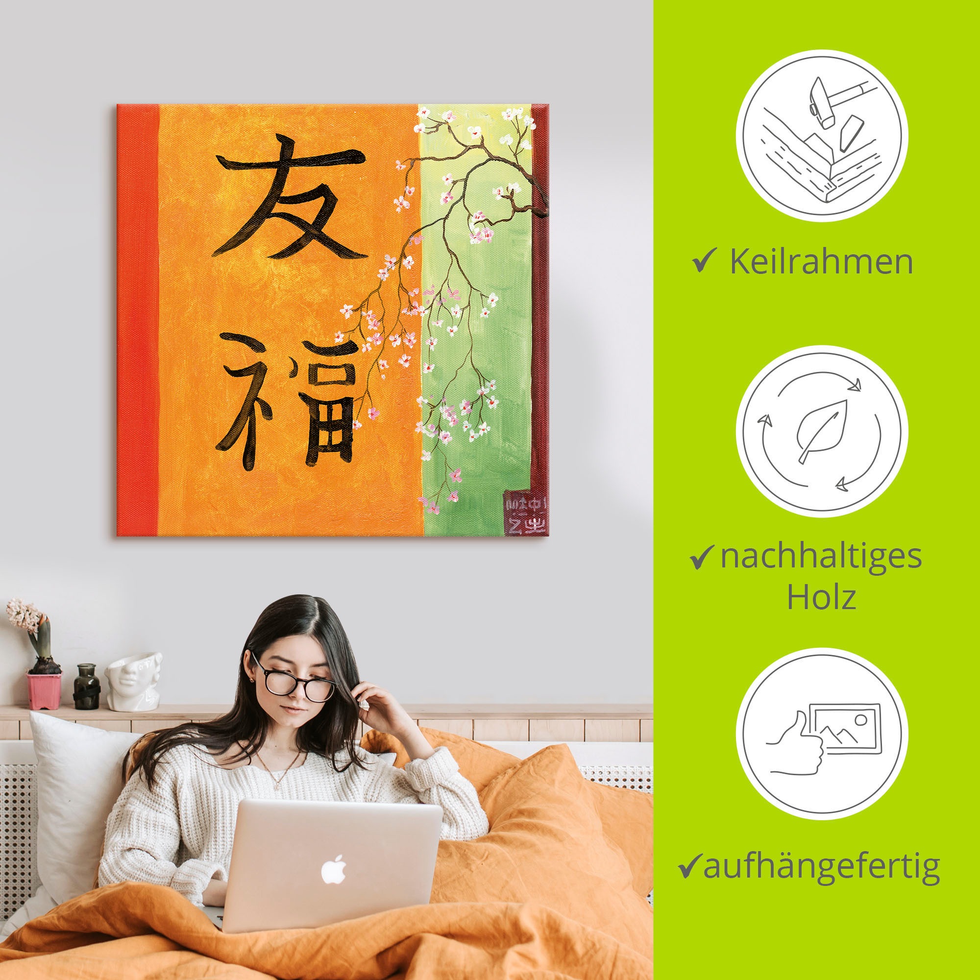 Artland Leinwandbild »Freude Glück« Zeichen 1 Stk. tlg. auf Keilrahmen gespannt