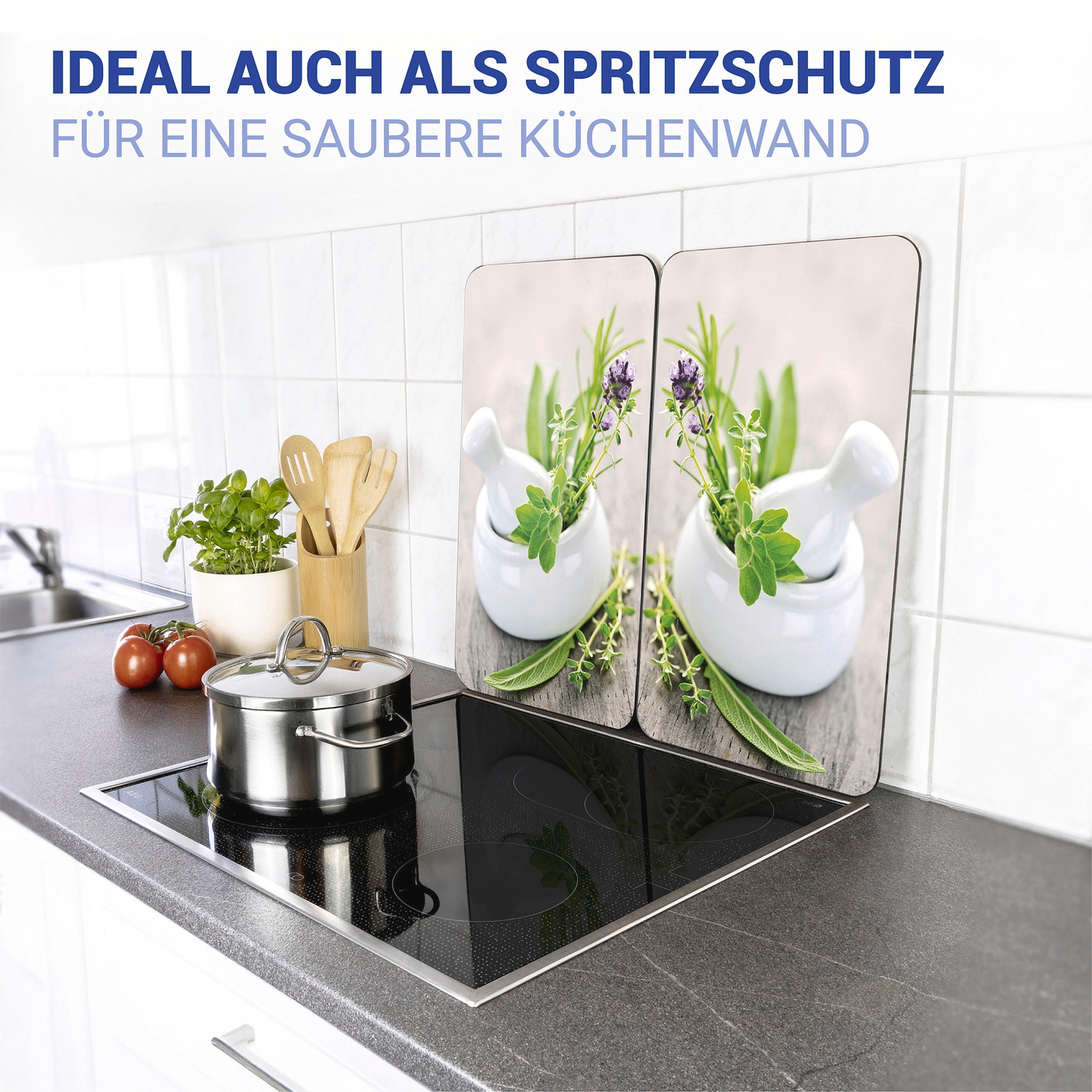 WENKO Herd-Abdeckplatte »Universal Modell Kräutergarten« Herdabdeckung für alle Herdarten, kratzfest, mit rutschfesten Füssen