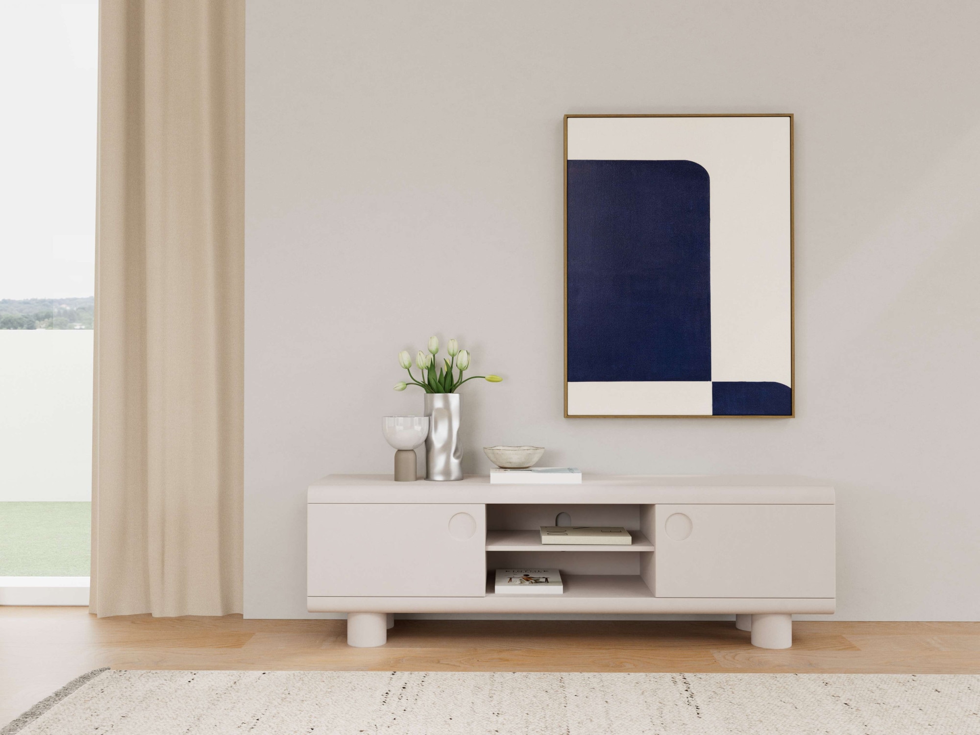 ACTONA GROUP Meuble TV »Magee - eleganter TV- Tisch für das moderne Wohnzimmer« Peint en gris chaud. 2 compartiments et 3 étagères