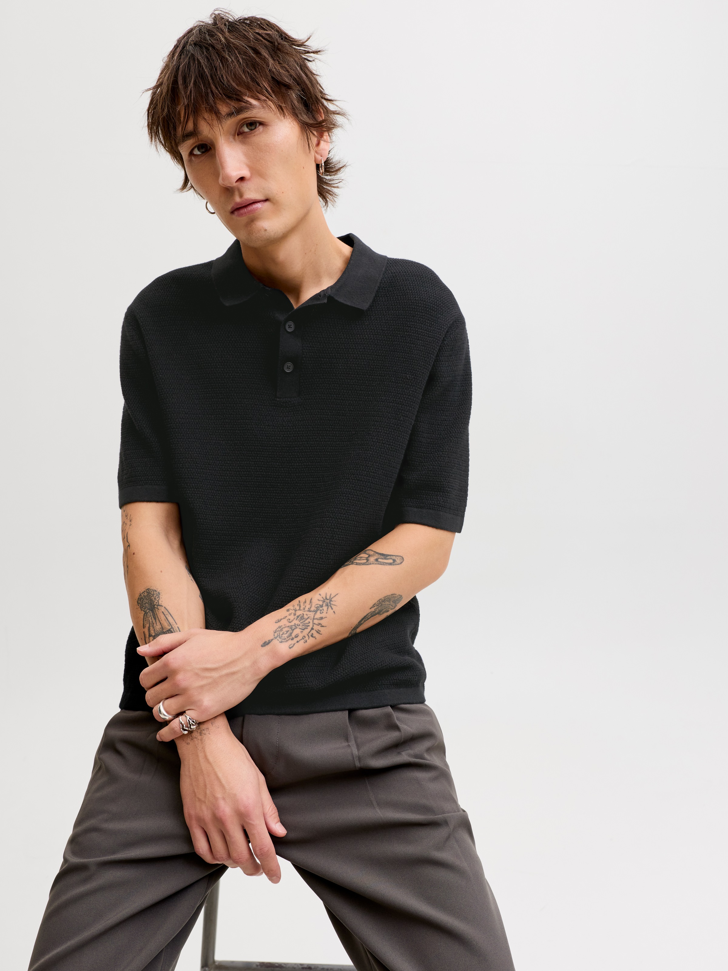 Jack & Jones Pull à manches courtes »JJEGEORGE KNIT POLO SS SN« mit Polo Kragen