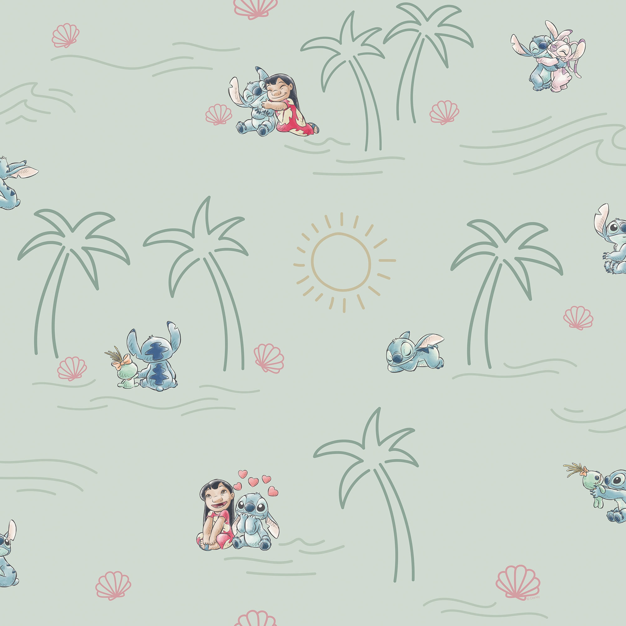 Komar Papier peint intissé »Disney Lilo and Stitch Beach Love« imprimé lisse rouleau de 53 x 1005 cm