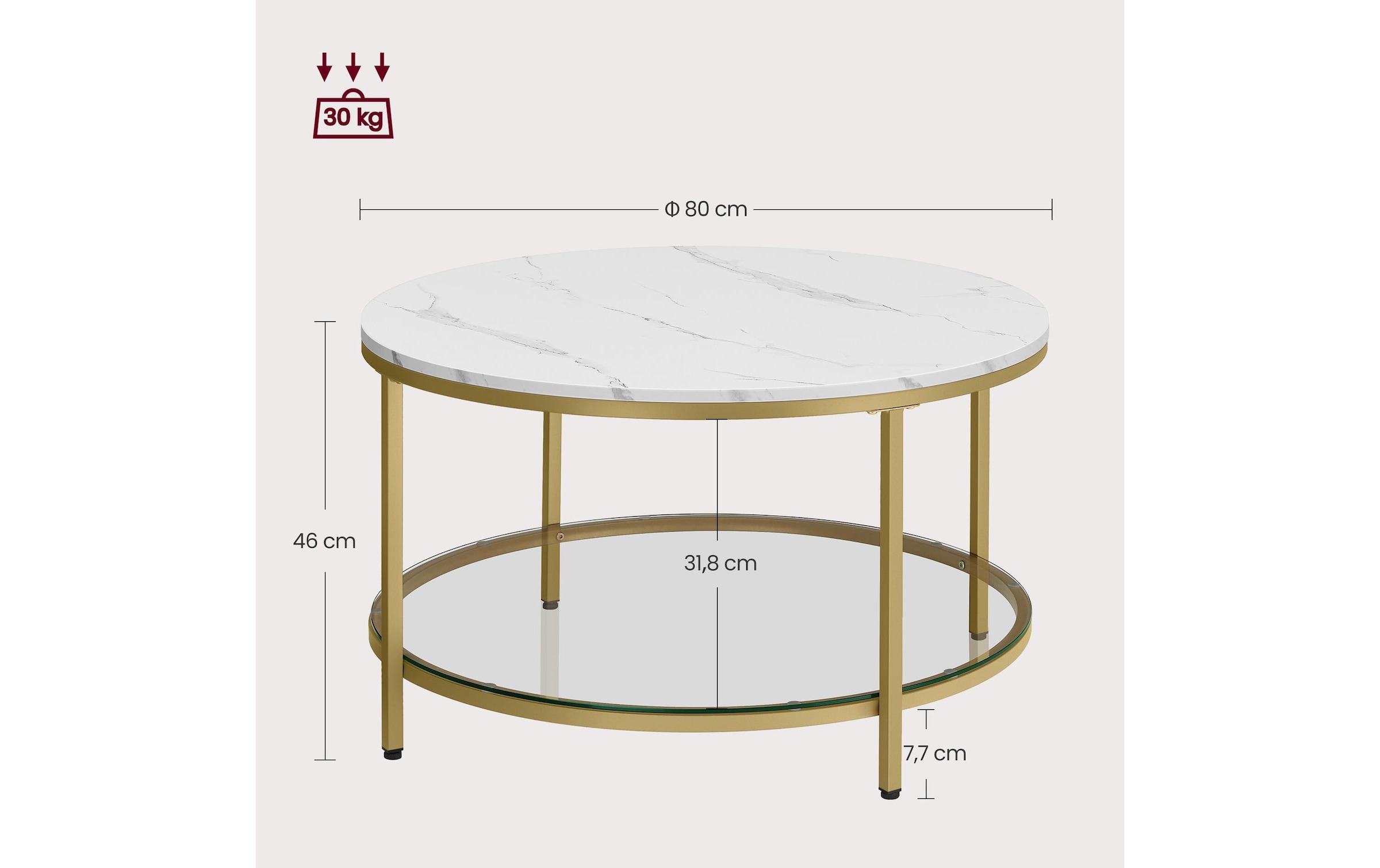 VASAGLE Table d'appoint »mit Glas 80 x 46 cm«