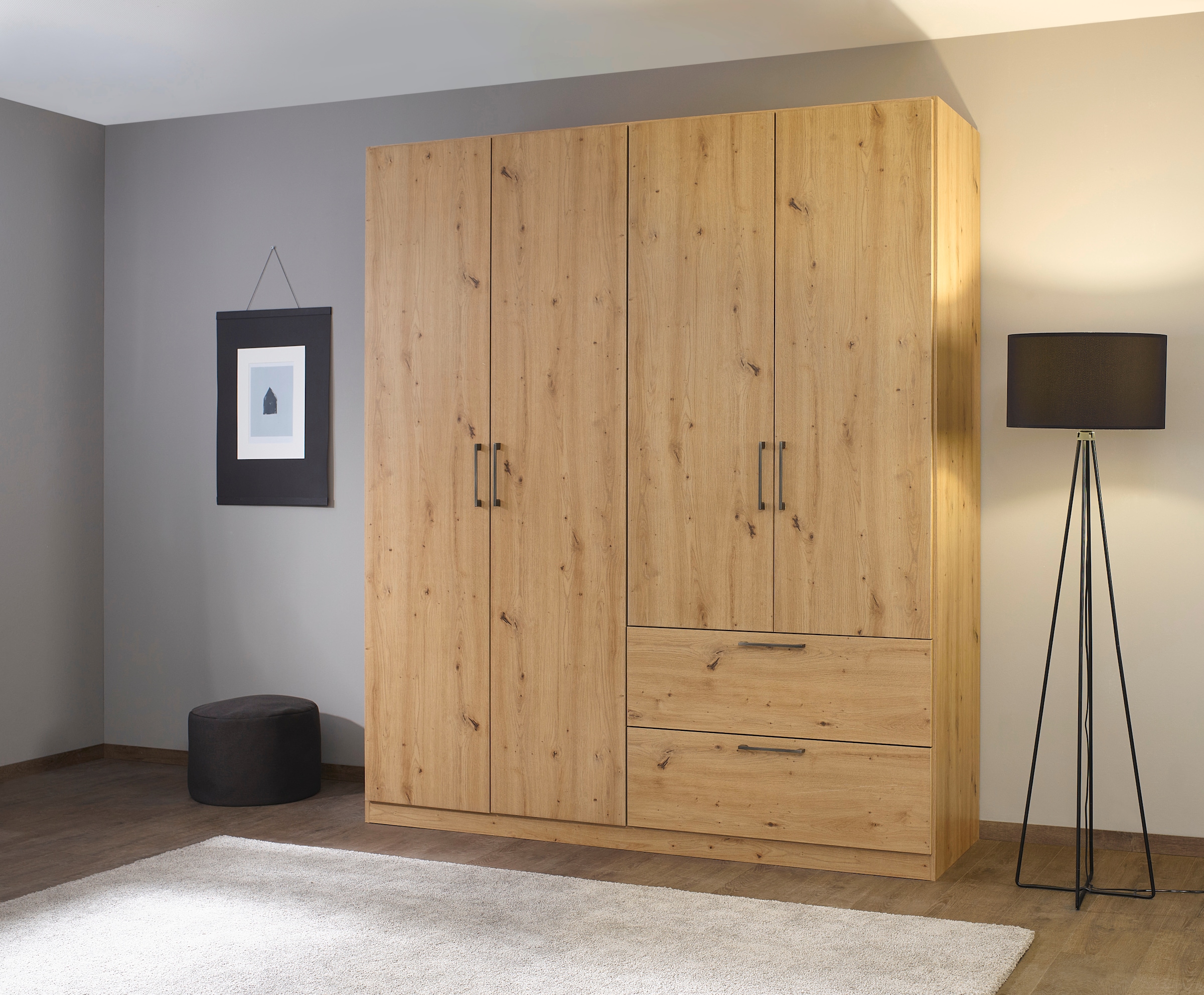 GOODproduct Armoire à portes battantes »Kleiderschrank Schrank Garderobe Wäscheschrank CHALLENGER« Largeurs 181/226 cm, hauteurs 197/210 cm,  poignées métalliques gris métal et tiroirs spacieux MADE IN GERMANY