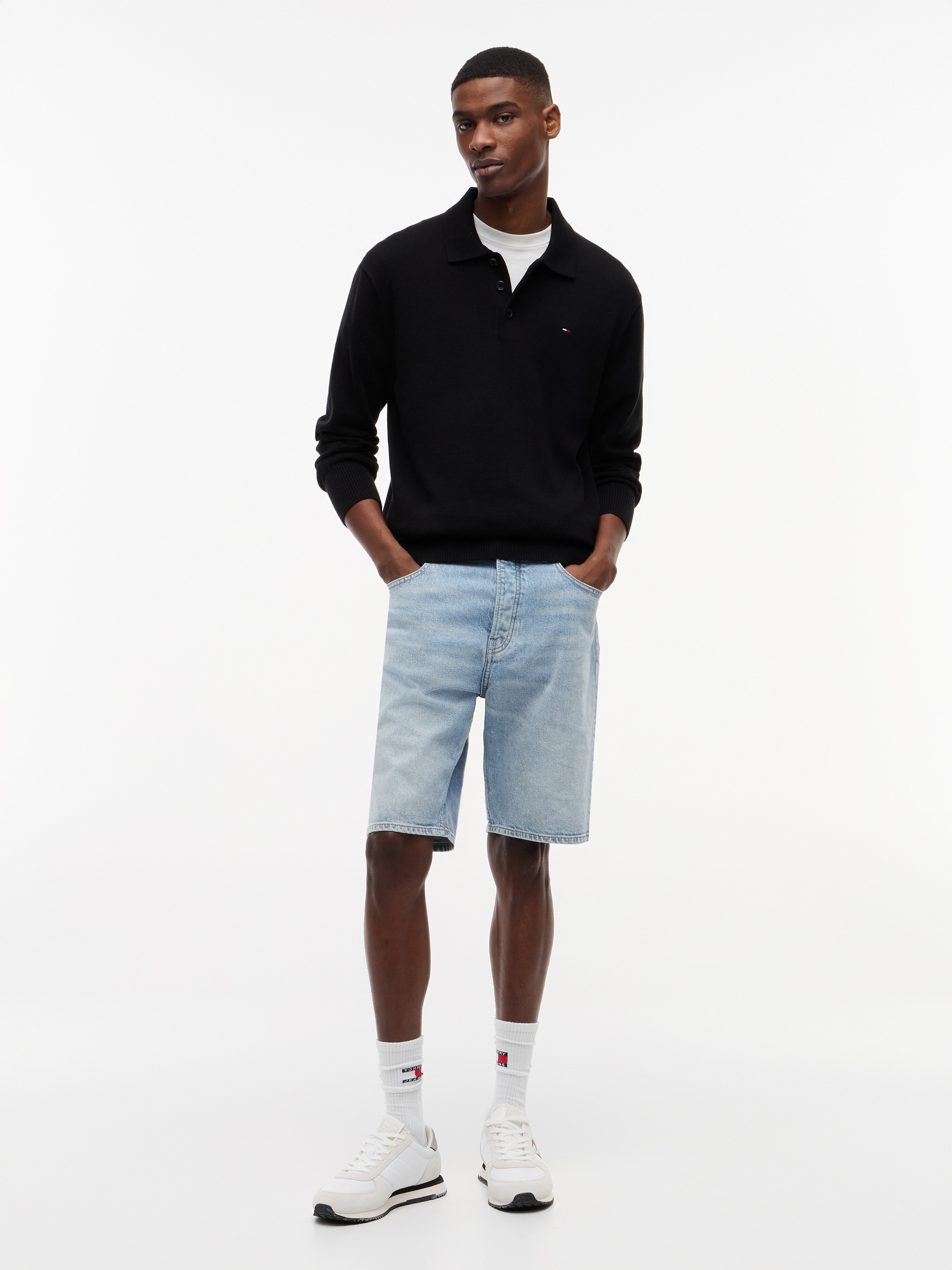 Tommy Jeans Pull à col polo »TJM SLIM ESSENTIAL POLO SWEATER« avec broderie du logo