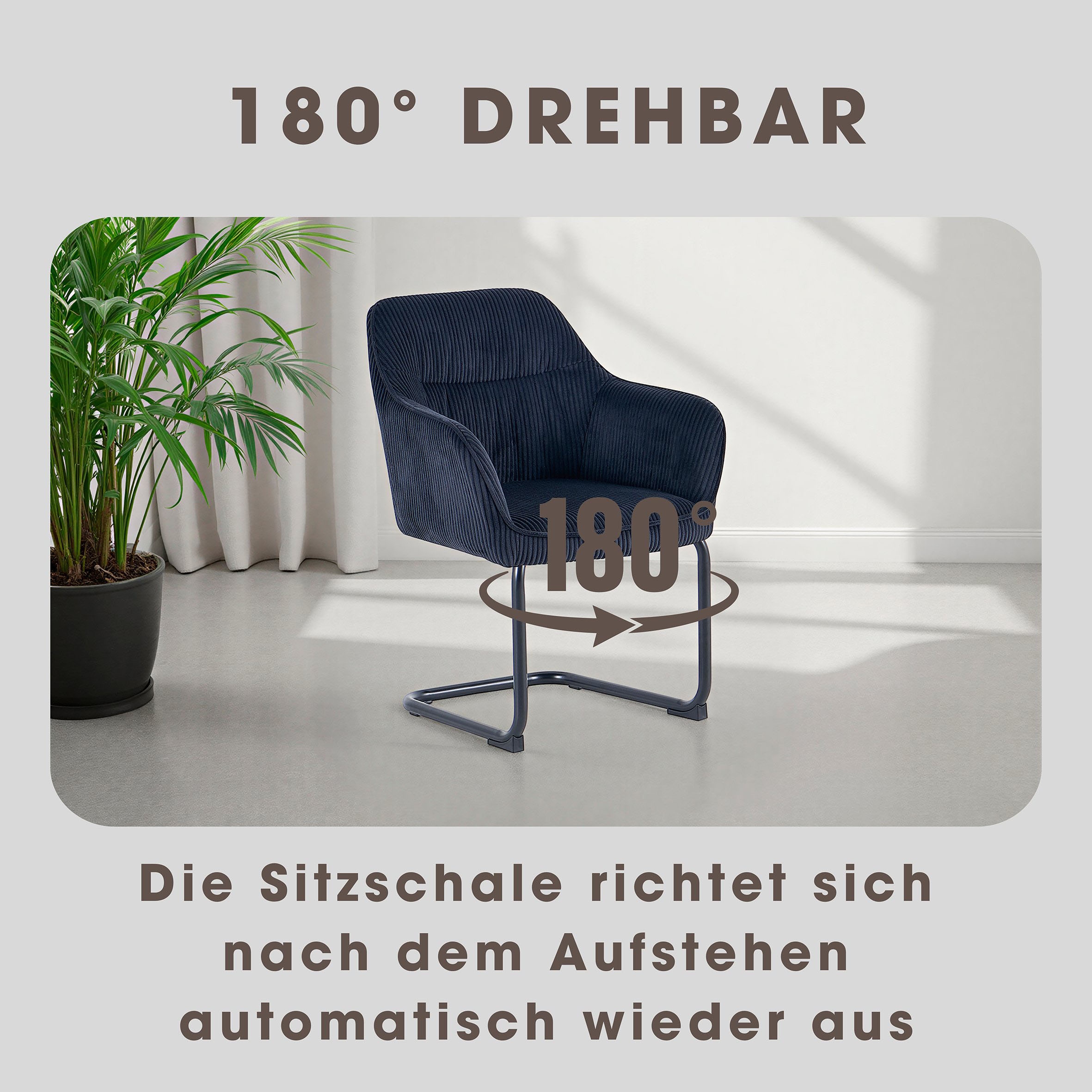 byLIVING Chaise cantilever »ELBA« (Ensemble) 2 cuisGrob-Cord, 110 kg, 180° drehbar Rückholfunktion, Schwingstuhlgestell
