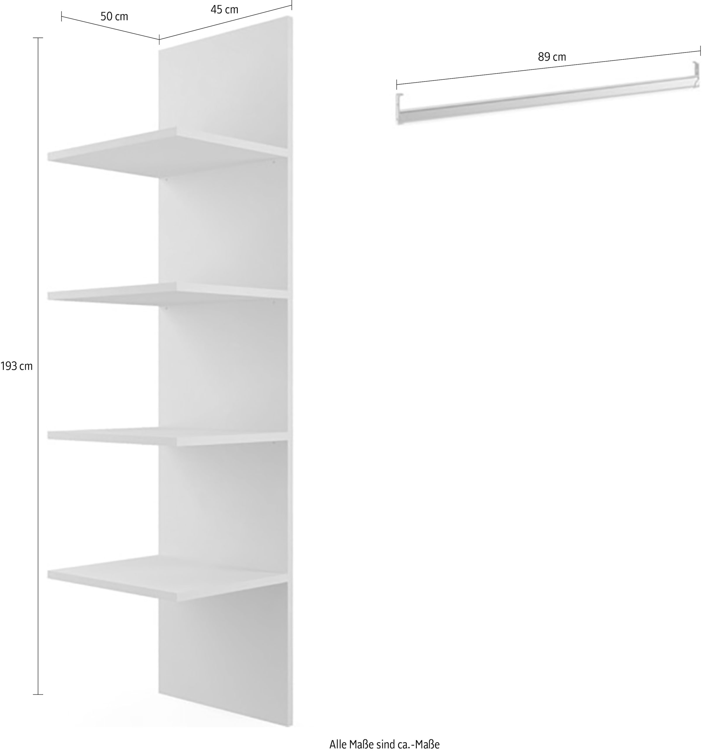 Home affaire Compartimentage intérieur »Jupiter – Steingrau, B135×H193 cm, 4 Böden B43 cm, SK-Einsatz B90 cm« + 1 Kleiderstange, Breite 89 cm, Zubehör für Schweber Jupiter, 275 cm