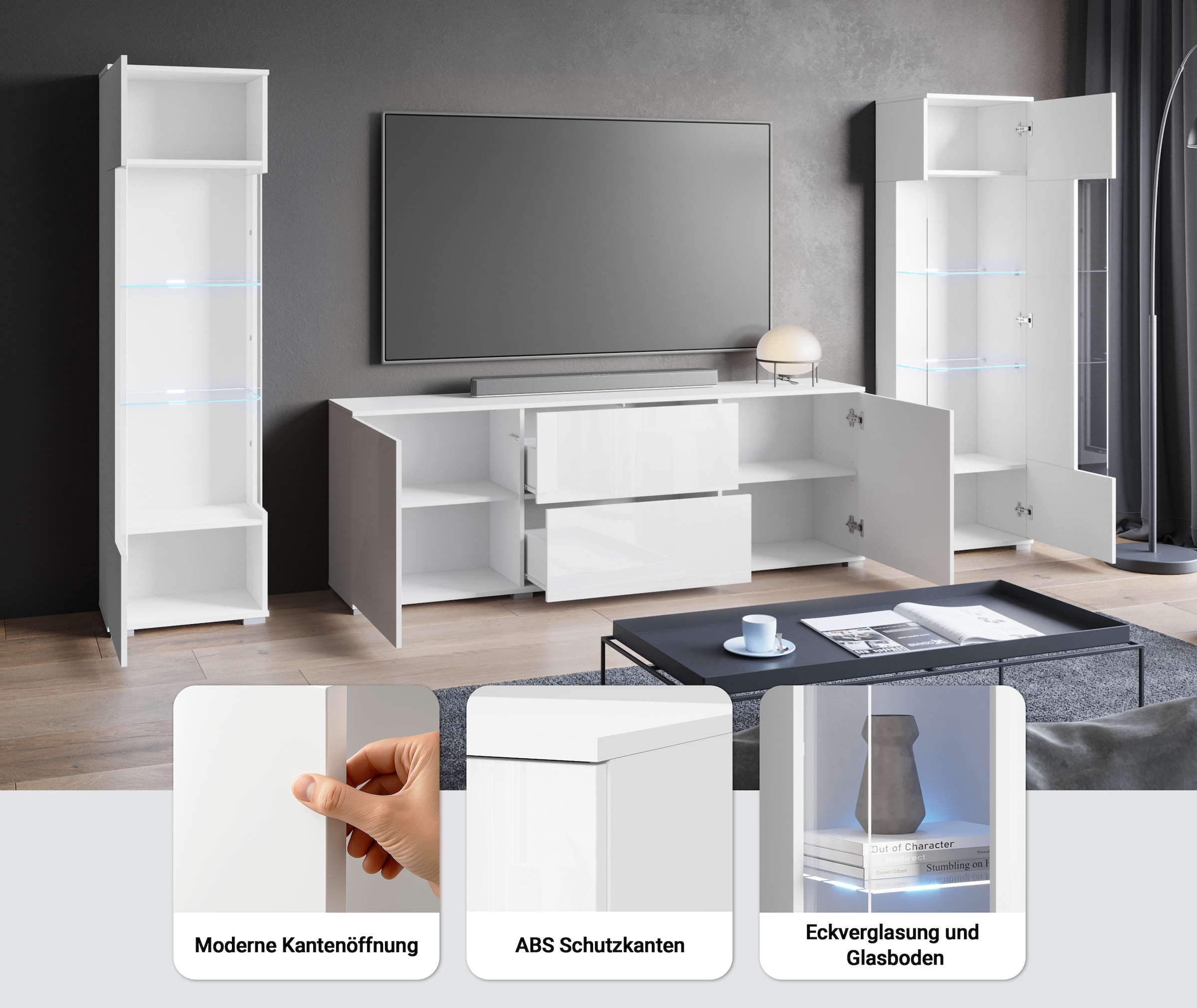 GOODproduct Wohnwand »KENIA« Komplett-Set, 3 Stk. tlg.
