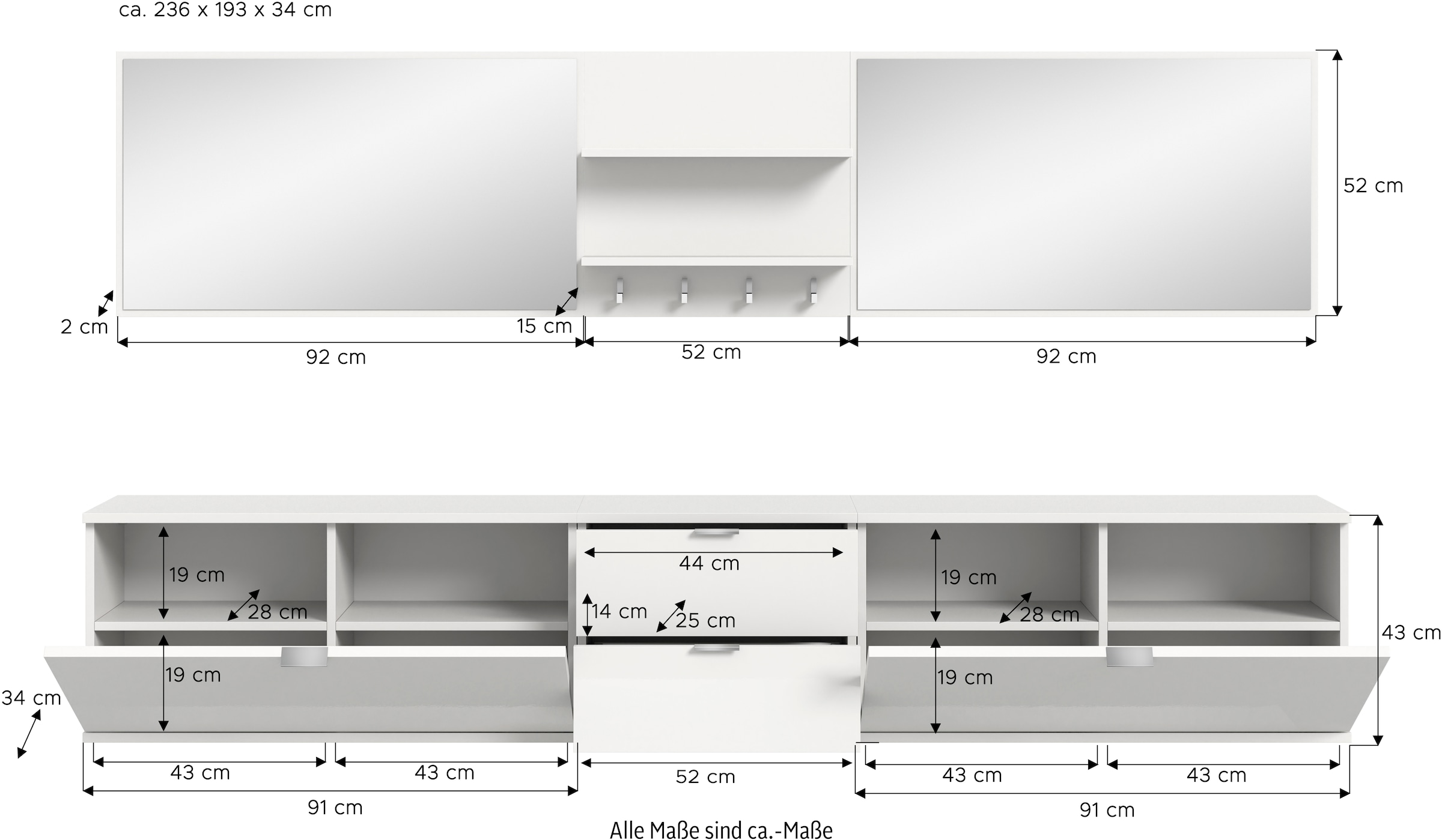 Home affaire Garderoben-Set »Trondheim, Garderobenset 6-tlg. Breite 236 cm,« 6 Stk. tlg.