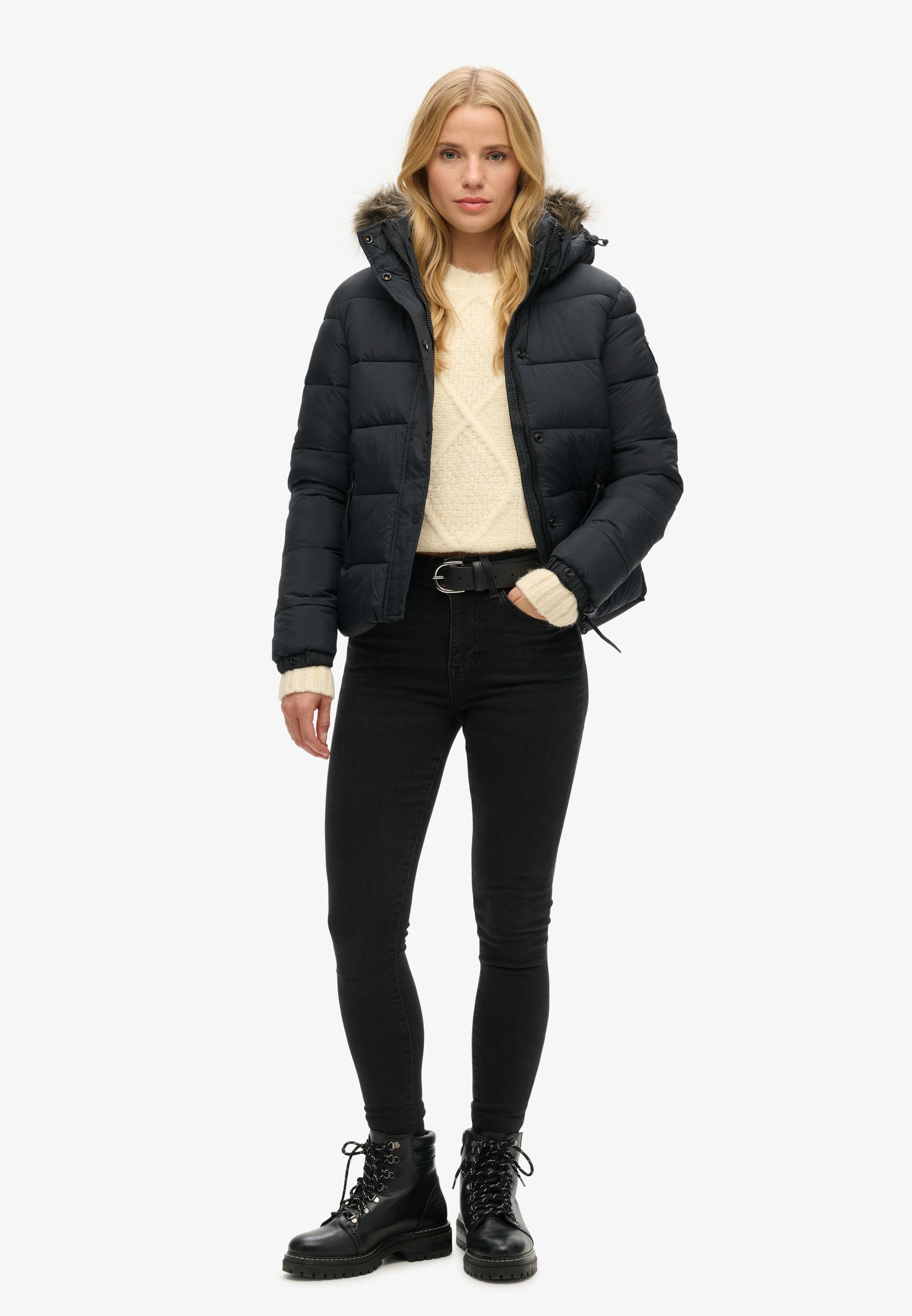 Superdry Steppjacke »FAUX FUR SHORT HOOD PUFFER« mit Kapuze