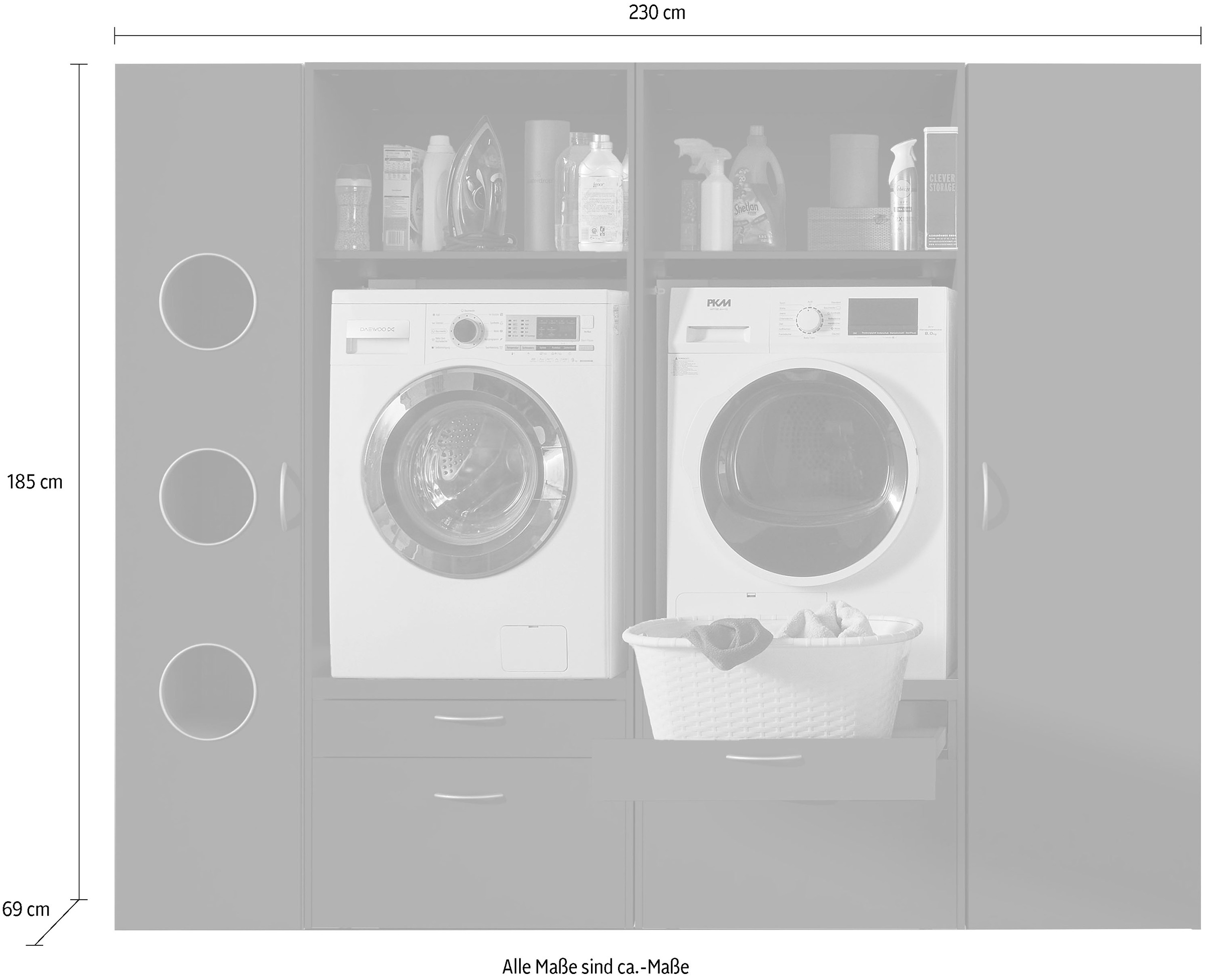Wimex Armoire multi-usages »Multiraumkonzept, praktische Waschmaschinenlösung, Breite: 230cm« disponible en couleurs graphite ou blanc
