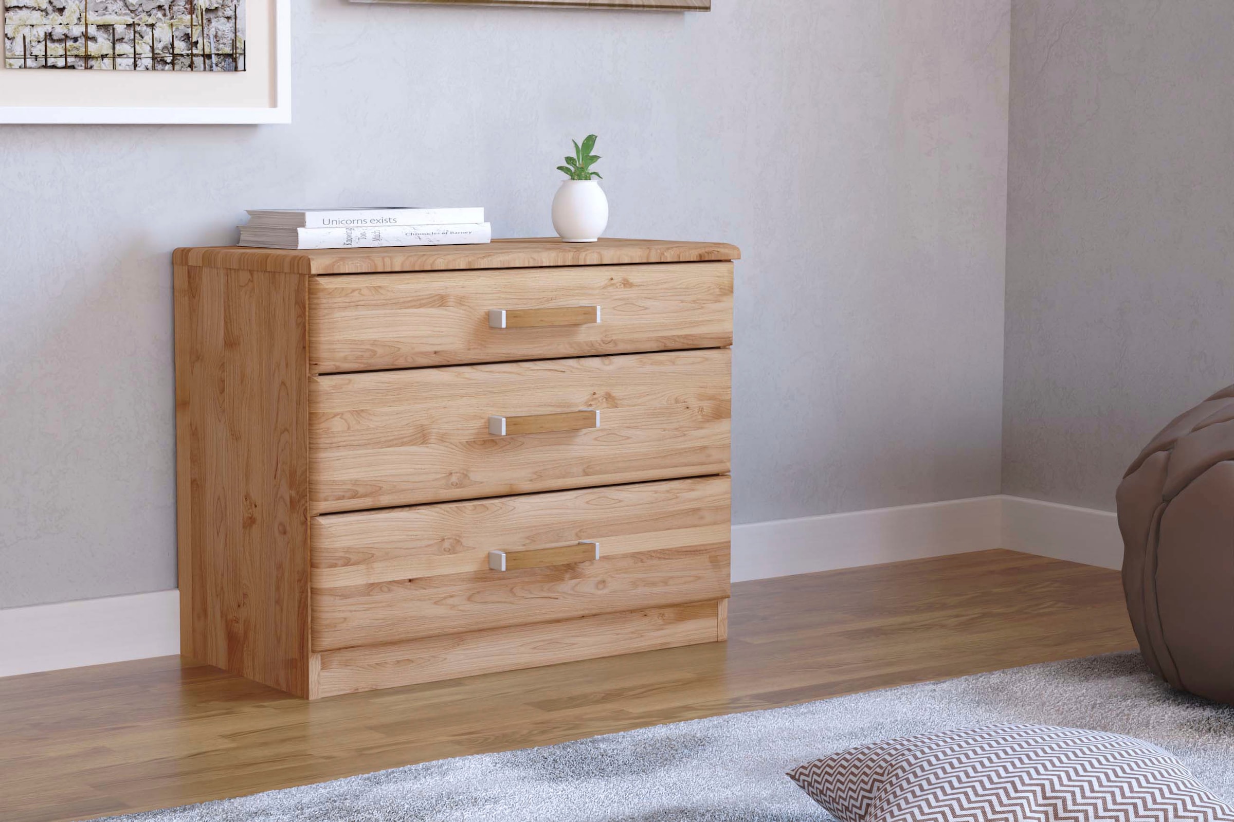 WIEMANN Table de nuit »Lausanne, Nachttisch, Nachtschrank, teilmassiv Erle, 3 Schubladen« 2er-Set, 60 x 50 x 36 cm (B/H/T), MADE IN GERMANY,  Abdeckplatte und Schubkastenfronten aus Massivholz