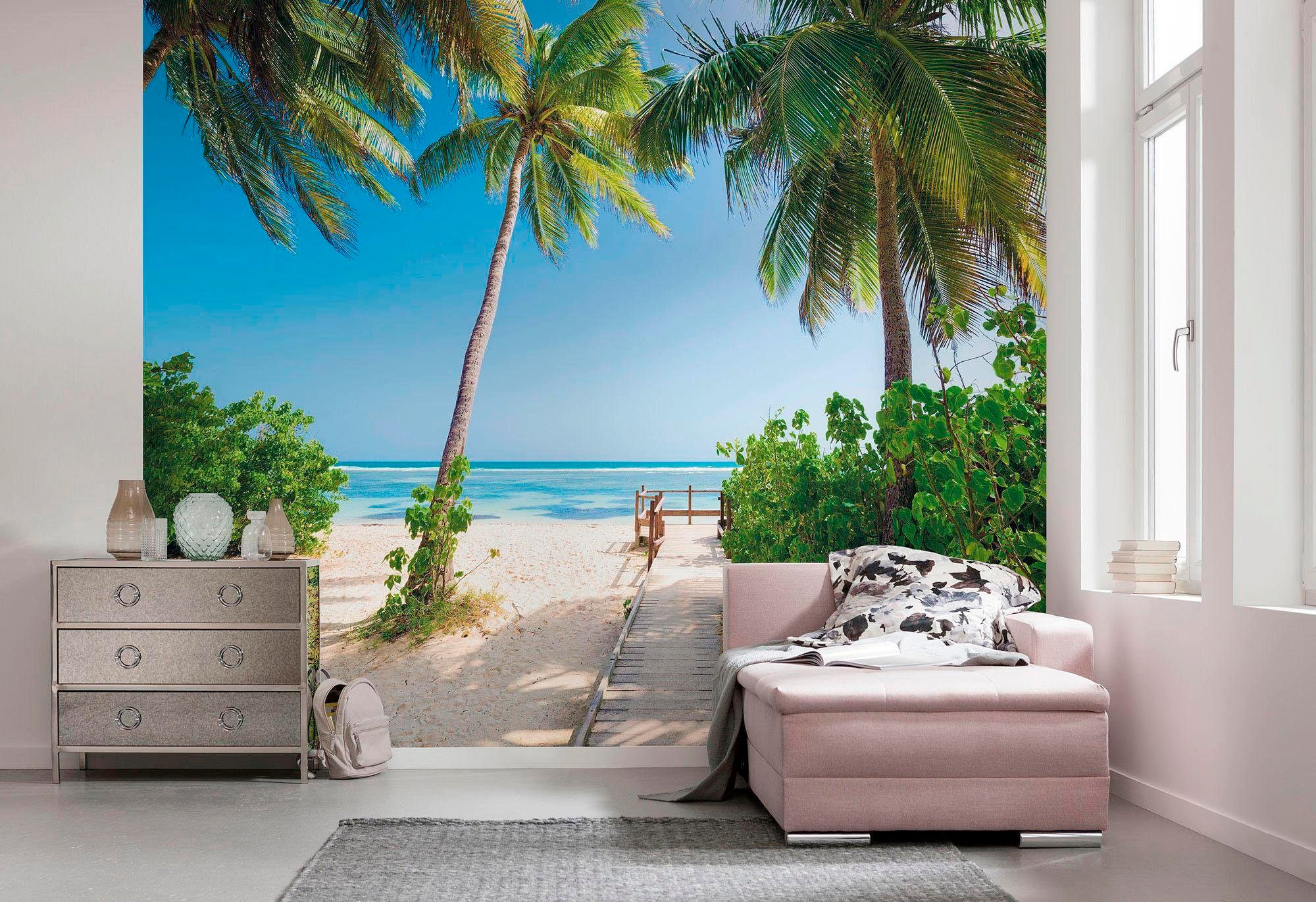 Komar Papier peint intissé »Digitaldruck Vlies -  Palmy Beach - Grösse 300 x 250 cm« imprimé Wohnzimmer, Schlafzimmer