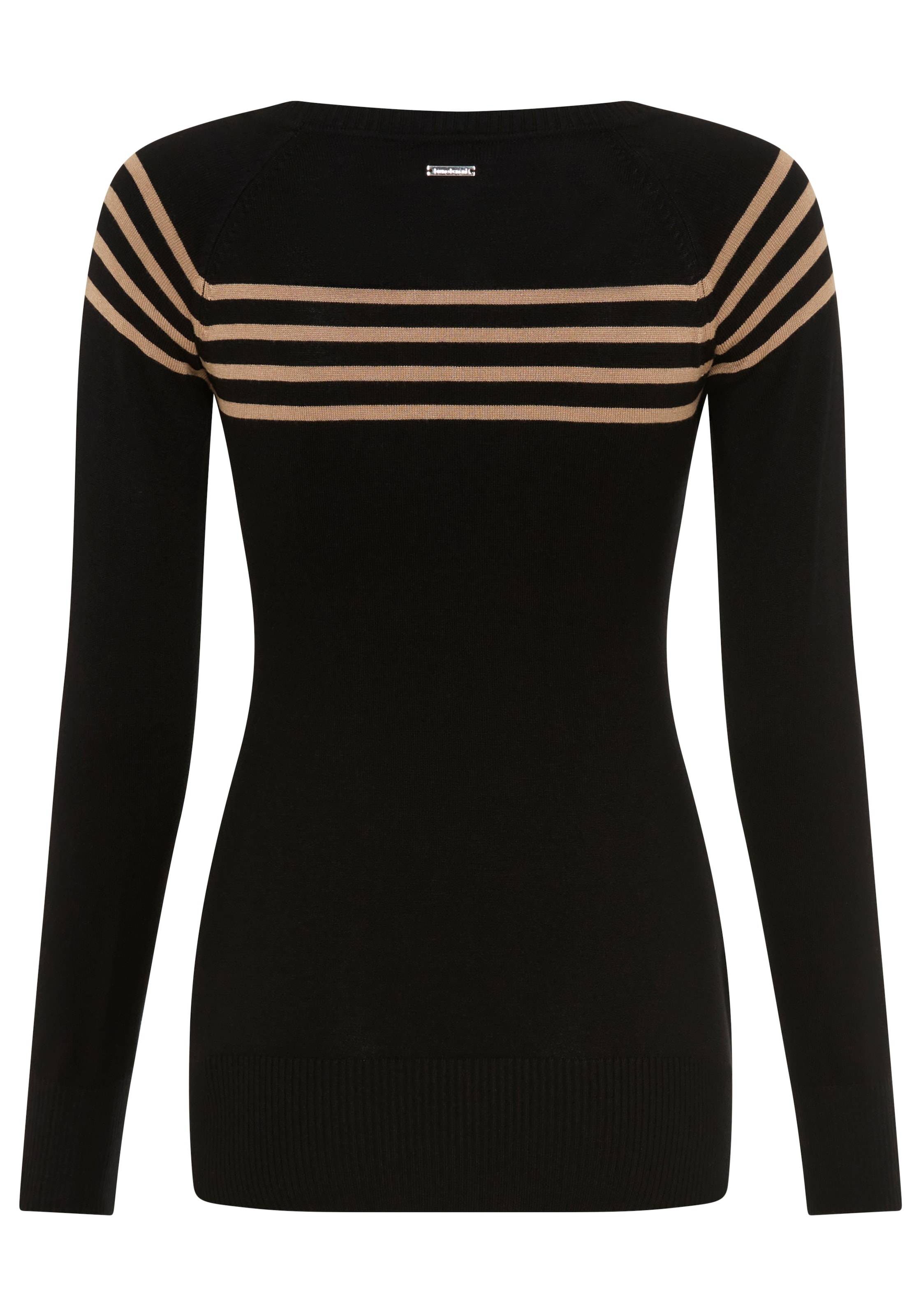 Bruno Banani Strickpullover »mit Zierknöpfen und Streifen-Design« mit Rundhalsausschnitt, figurbetonte Passform, hüftlange Form