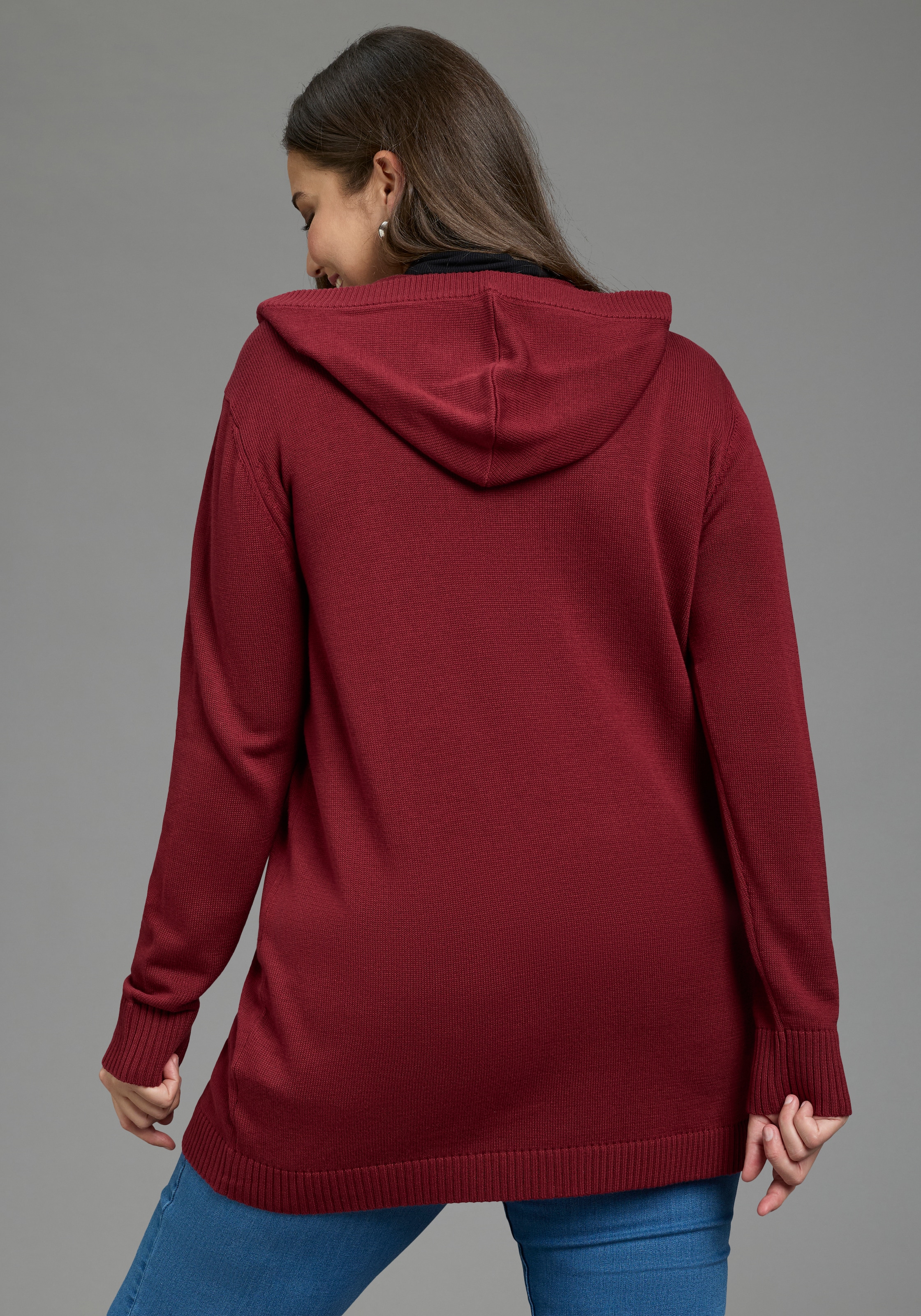 Laura Scott CURVE Kapuzenstrickjacke »Grosse Grössen« mit langem Schnitt, figurumspielende Passform, Langarm