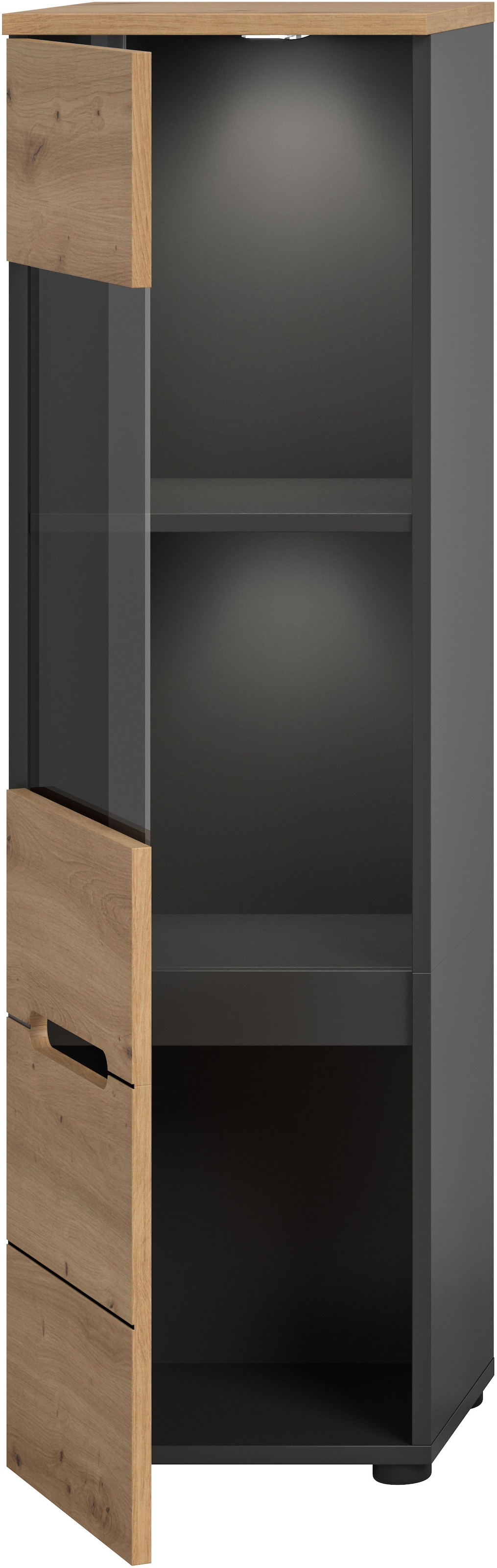 Home affaire Vitrine »REHAT, TOPSELLER!, Höhe 125 cm, 1 Glastür, 1 Böden, 3 Fächer« stehend und hängend montierbar, 1 Stk. tlg. Vitrinenschrank, Schrank, Glasvitrine, Wohnzimmervitrine