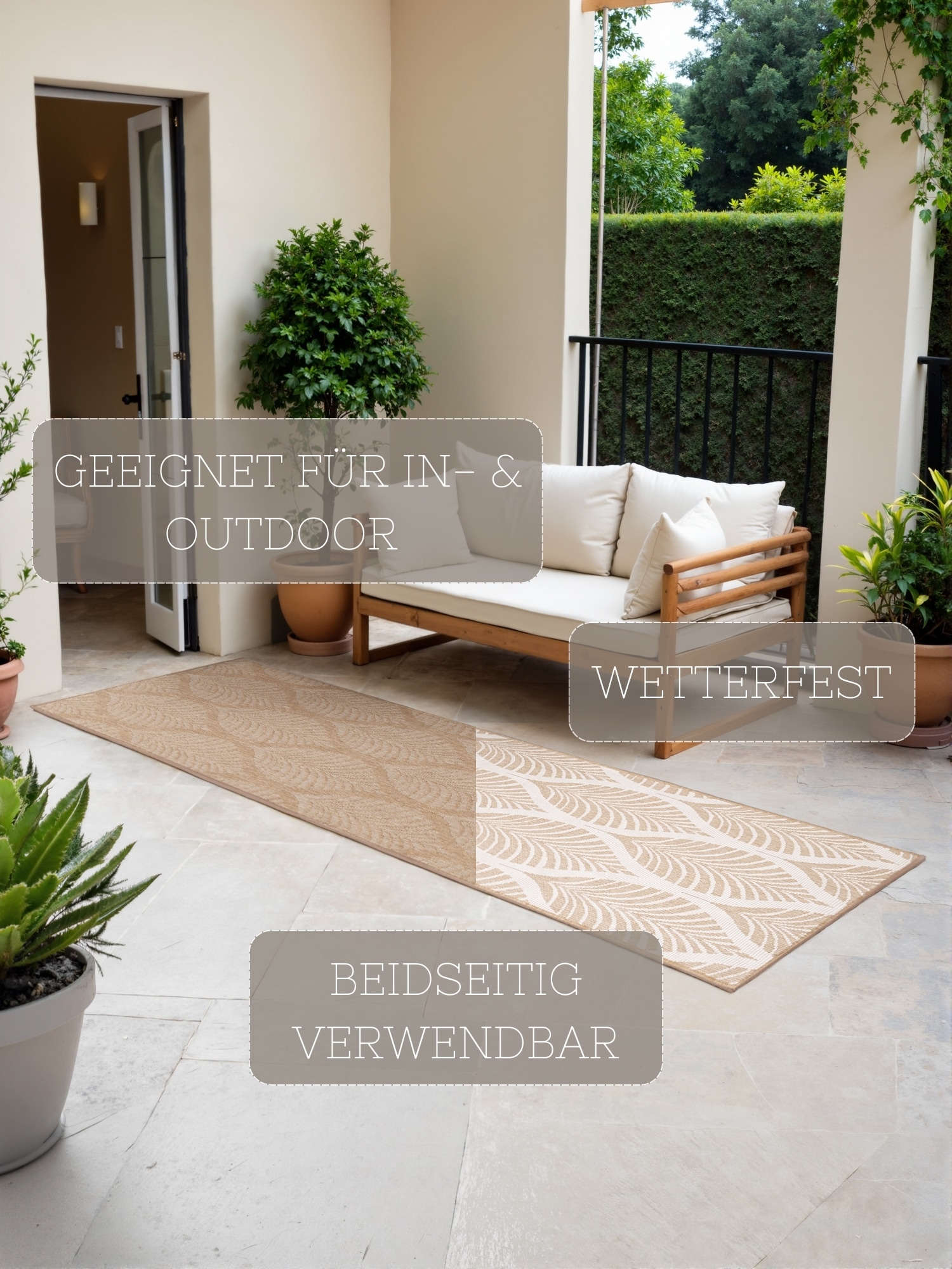 HANSE Home »Liora Wendeteppich« Rectangulaire 5 mm Höhe chemin de table, intérieur et extérieur, tissage plat, résistant aux intempéries, facile d'entretien, robuste