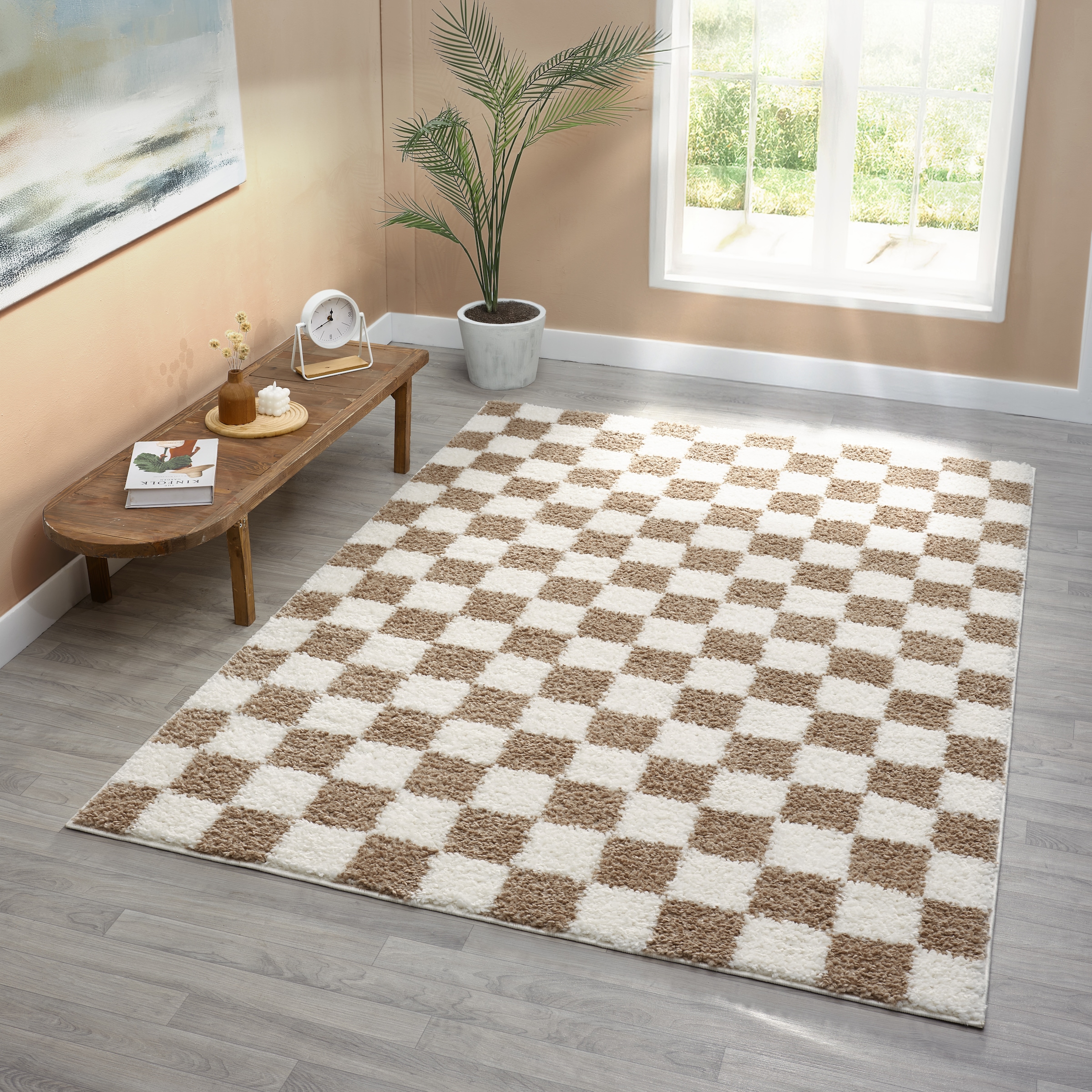 GOODproduct Hochflor-Teppich »Kiiki, Karo-Muster« rechteckig 30 mm Höhe Kariert, auffälliges Schachbrettmuster, Wohnzimmer, Schlafzimmer