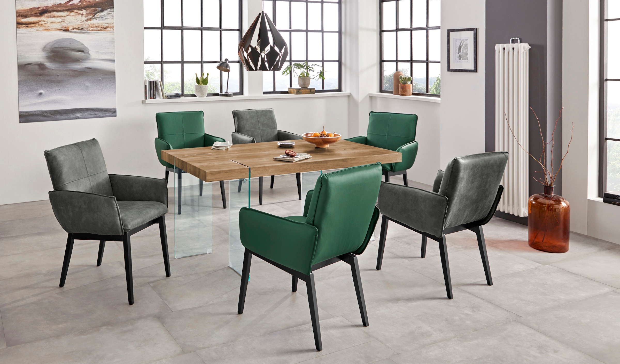 Home affaire Armlehnstuhl »Model 6« (Set) 2 Stk.Bezug in Microfaser oder Leder, Gestell ist Buche in schwarz lackiert