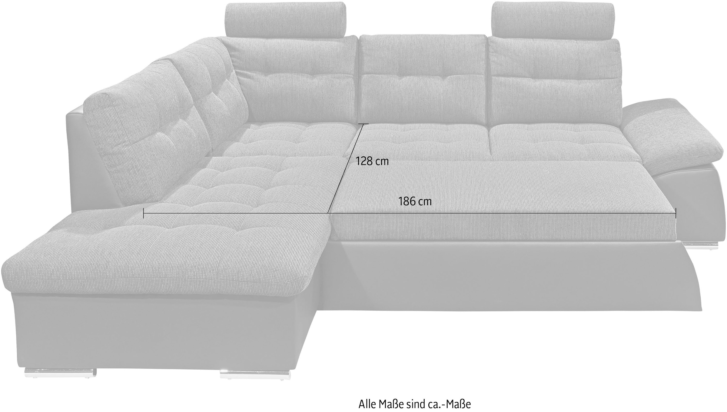 ED EXCITING DESIGN Canapé d'angle »Jakarta L-Form« mit Bettfunktion, Armteilverstellung, Kopfstützen & 2 Nierenkissen