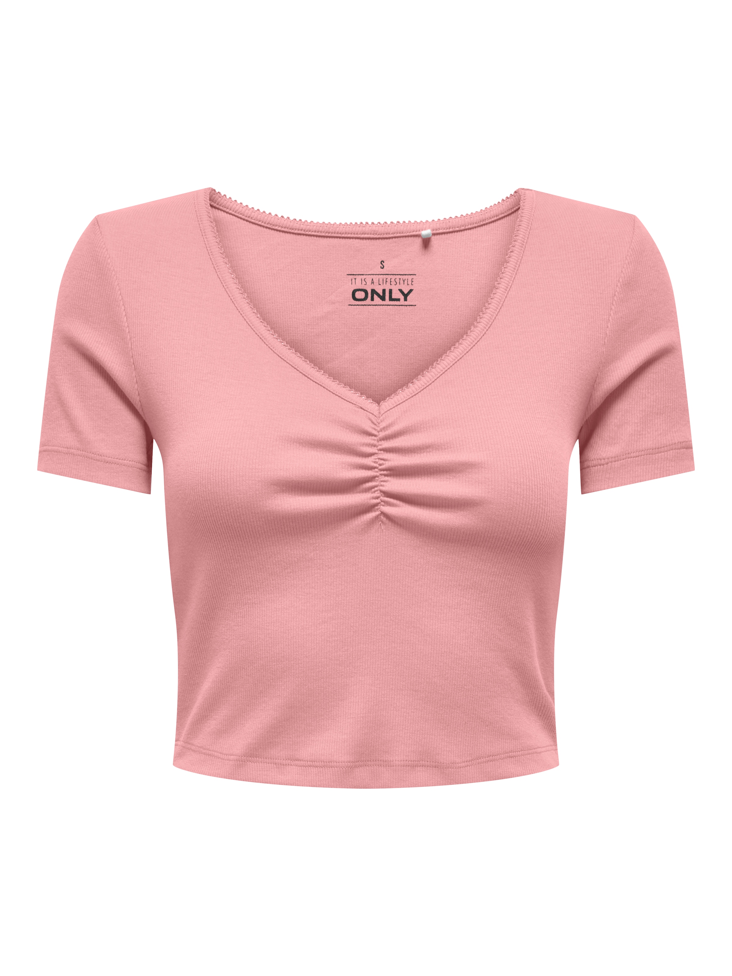 ONLY T-shirt à manches courtes »ONLBETTY LIFE S/S SCALLOP V-NECK CC JRS« mit Raffung am Ausschnitt