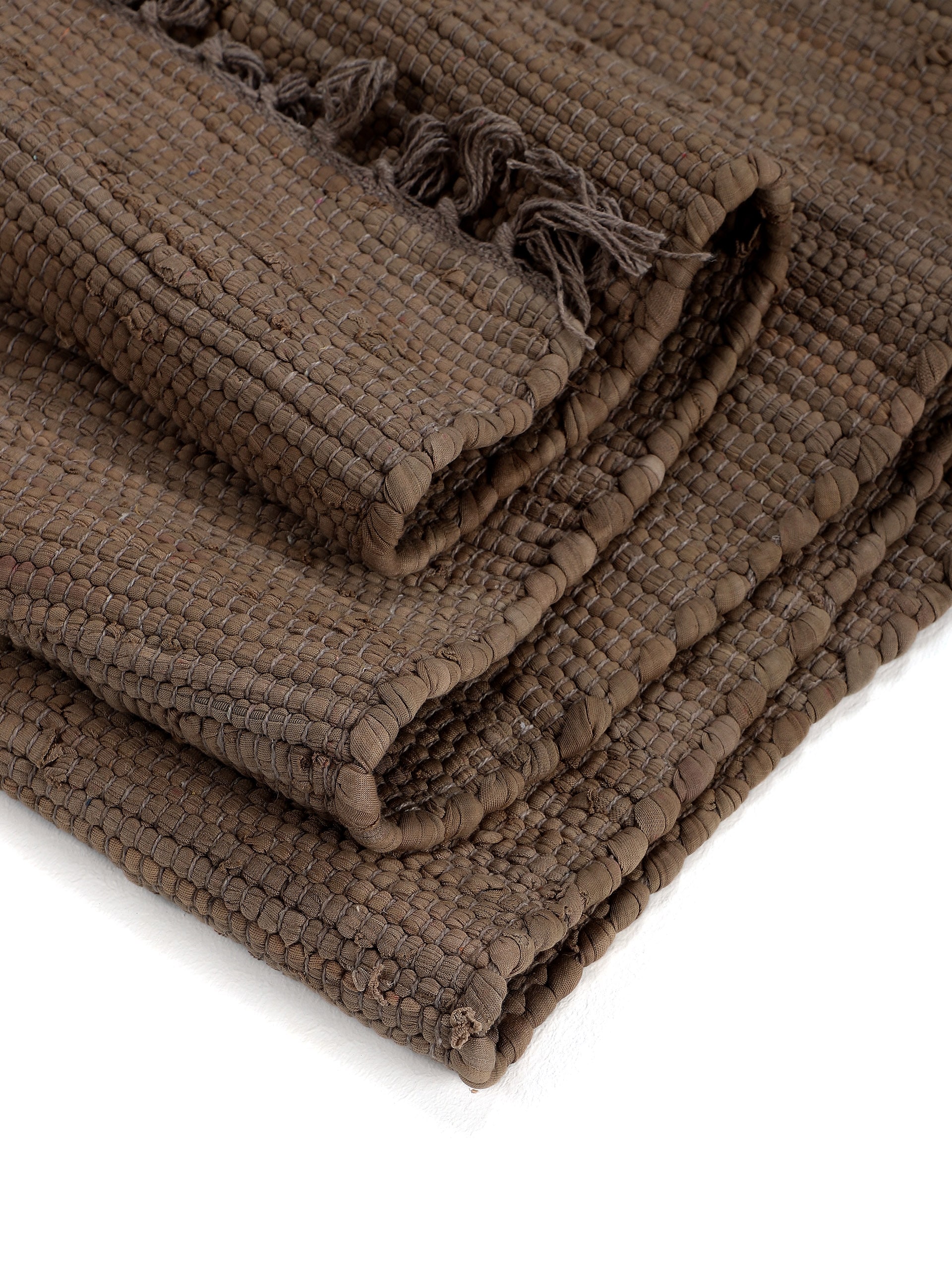 carpetfine Tapis »Kelim Chindi uni , auch als Läufer« Rectangulaire 5 mm Höhe Wendeteppich, reine Baumwolle, handgewebt, Uni-Farben, mit Fransen