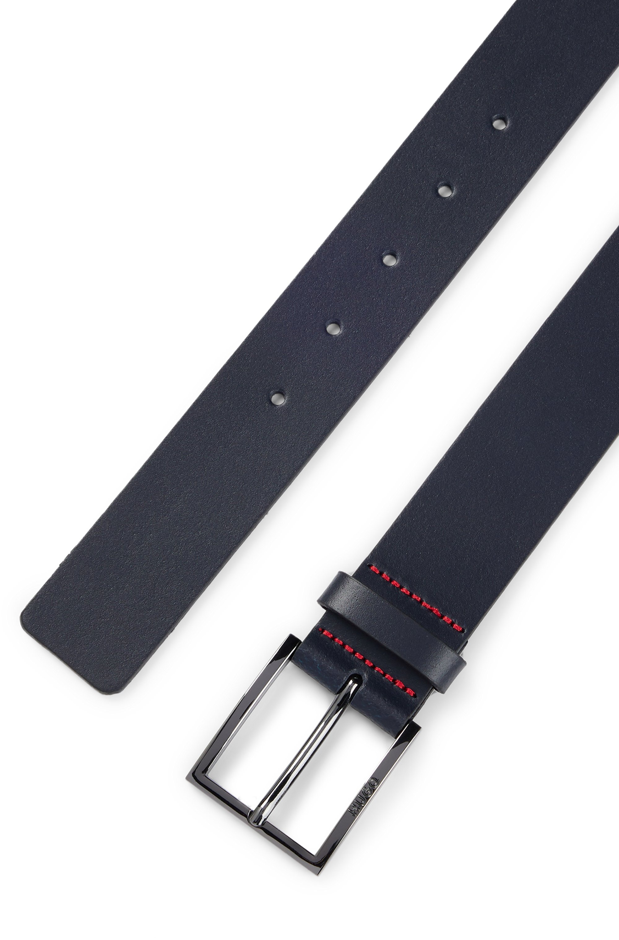 HUGO Ceinture en cuir »Geek_Sz35« mit kontrastfarbenen Nähten und dezenter Metallschliesse