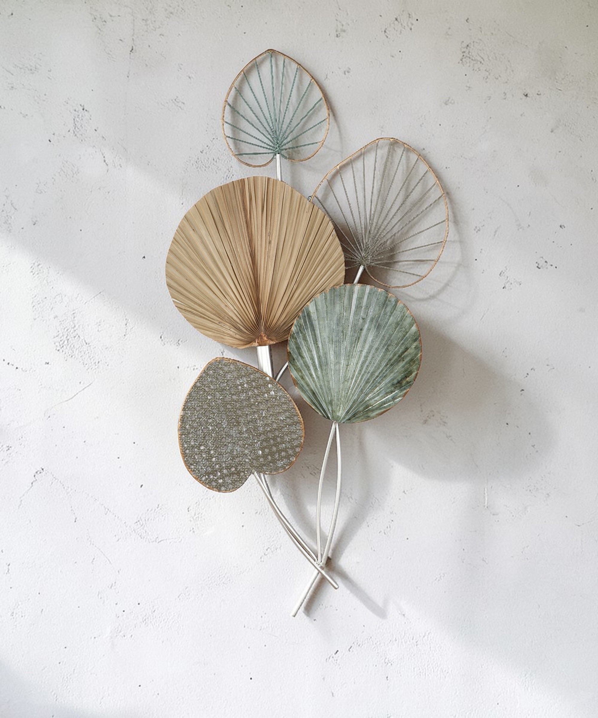 GILDE Objet de décoration murale »Wandrelief 5 Blätter« Wanddeko Bilder Metall, 3D,  Blumen Blätter