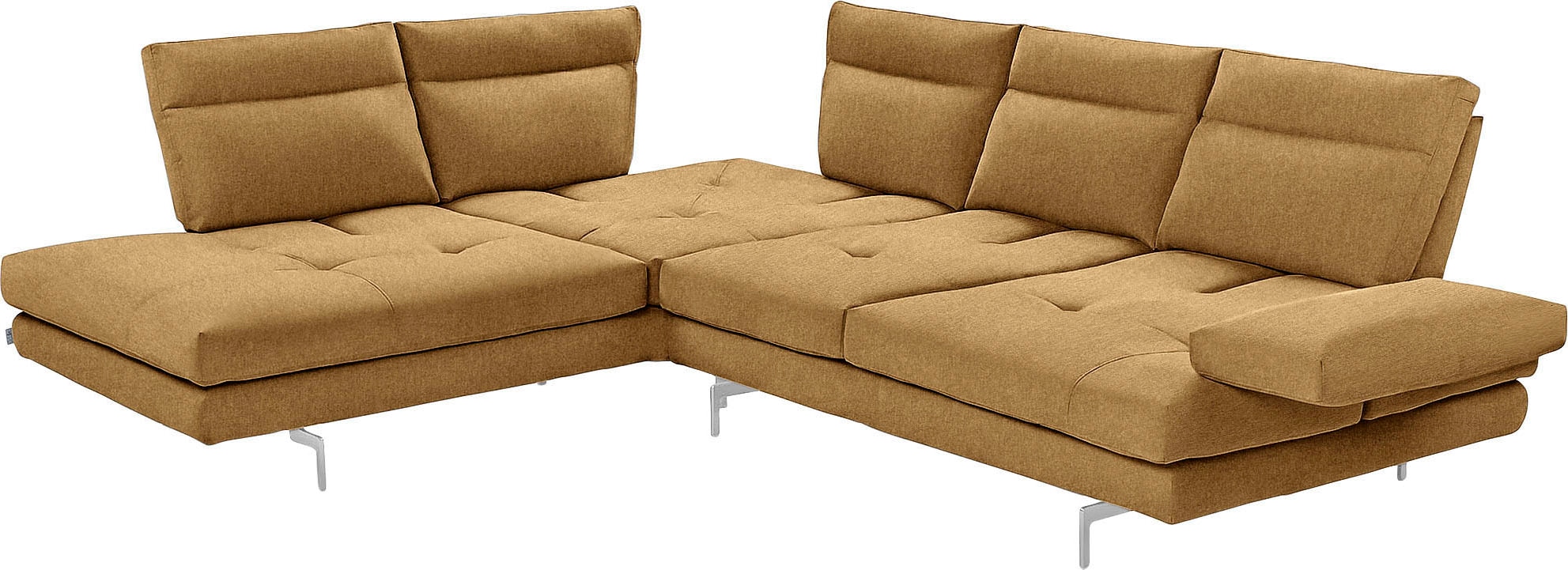 CALIA ITALIA Ecksofa »Toby Wing, L-Form, Multifunktionssofa, bequem und edel« Sitztiefenverstellung und Armteilfunktion, Füsse chrom glänzend