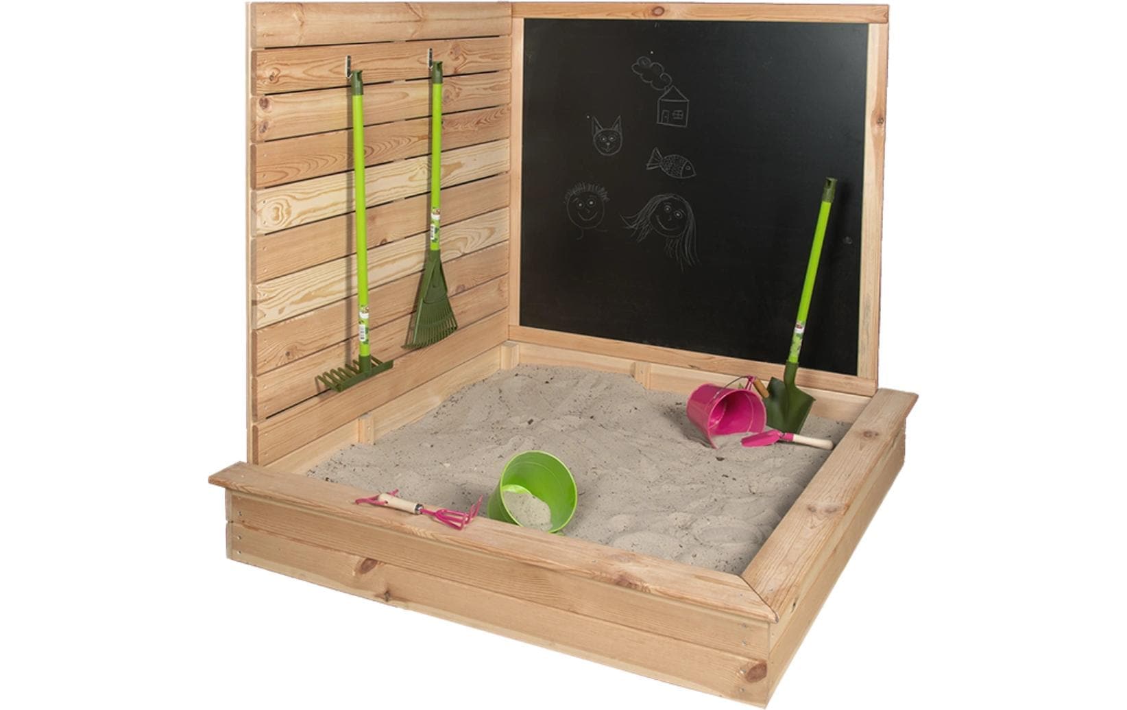 esschert design Sandkasten »mit Tafel Holz 115.5 cm« Platzsparender Kindersandkasten aus Holz mit Kreidetafel