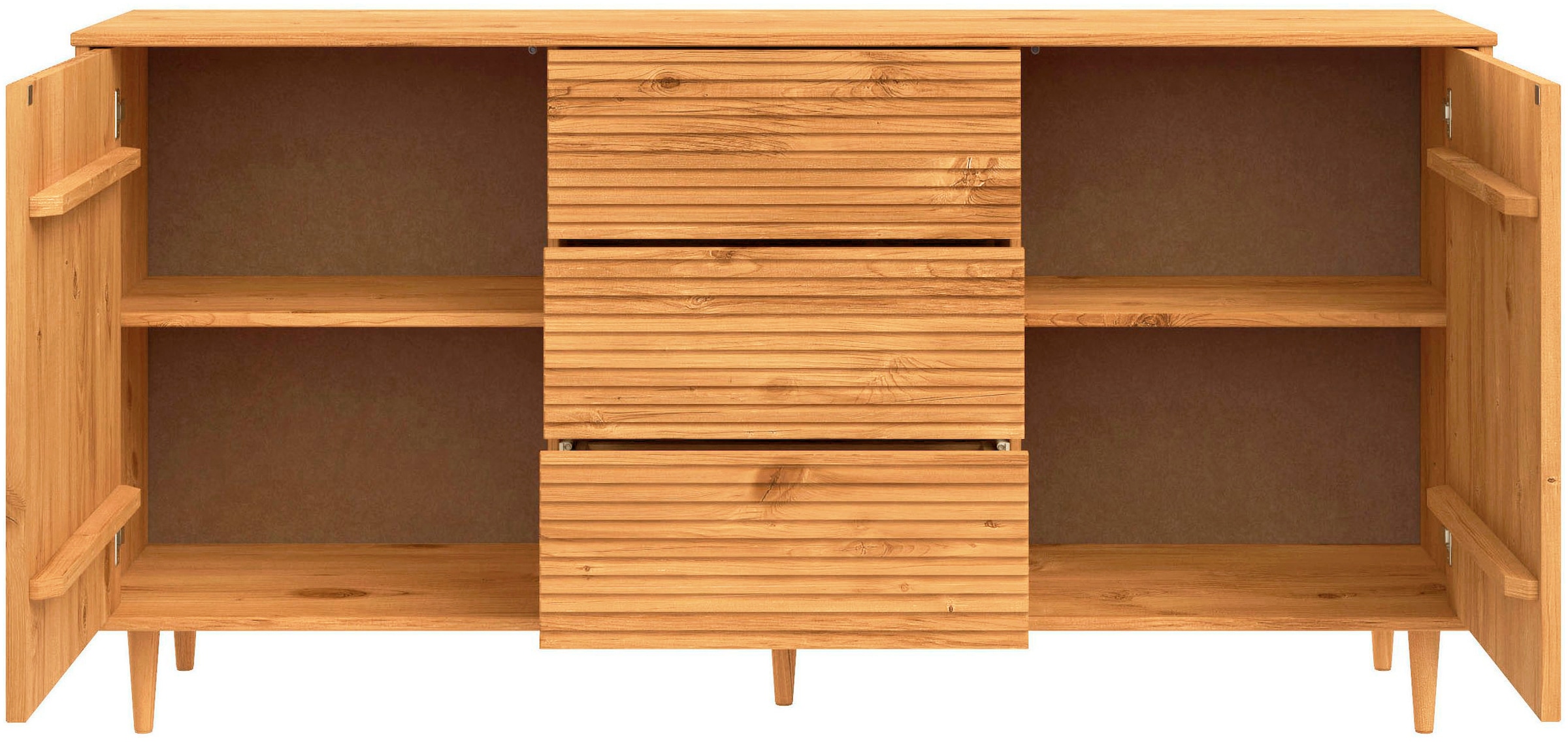 GOODproduct Sideboard »Malmedy  Front mit gefrästen Rillen« Kommode aus massivem Kiefernholz, Push-to-open, Breite 160 cm