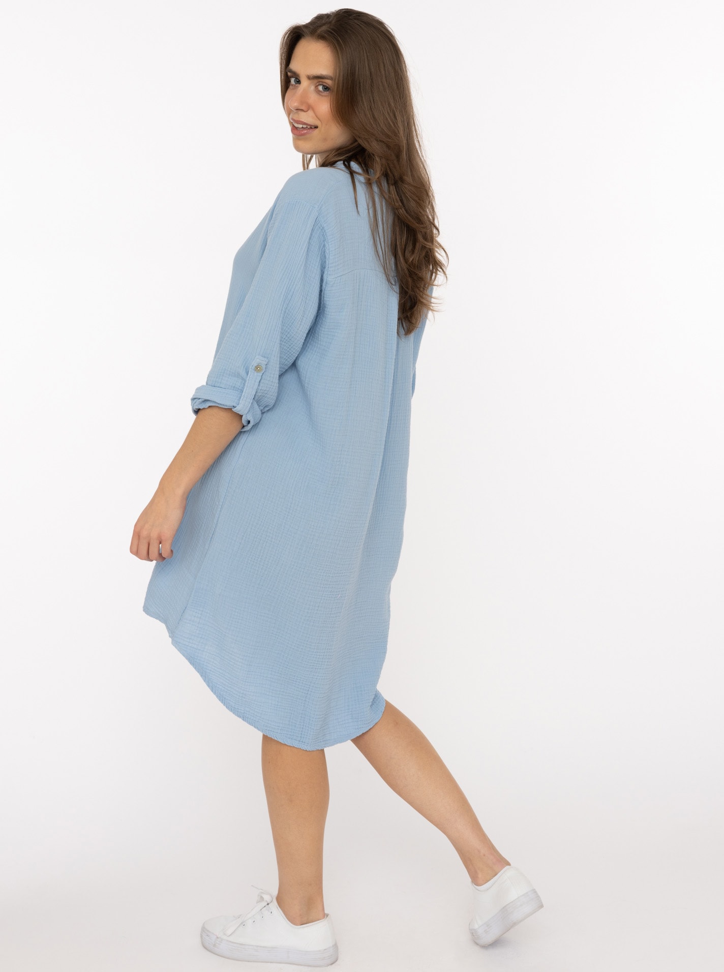 Zwillingsherz Schlupfbluse »"Rom"« verlängerte Rückenpartie, V-Neck, Turn-Up Ärmel, Musselin