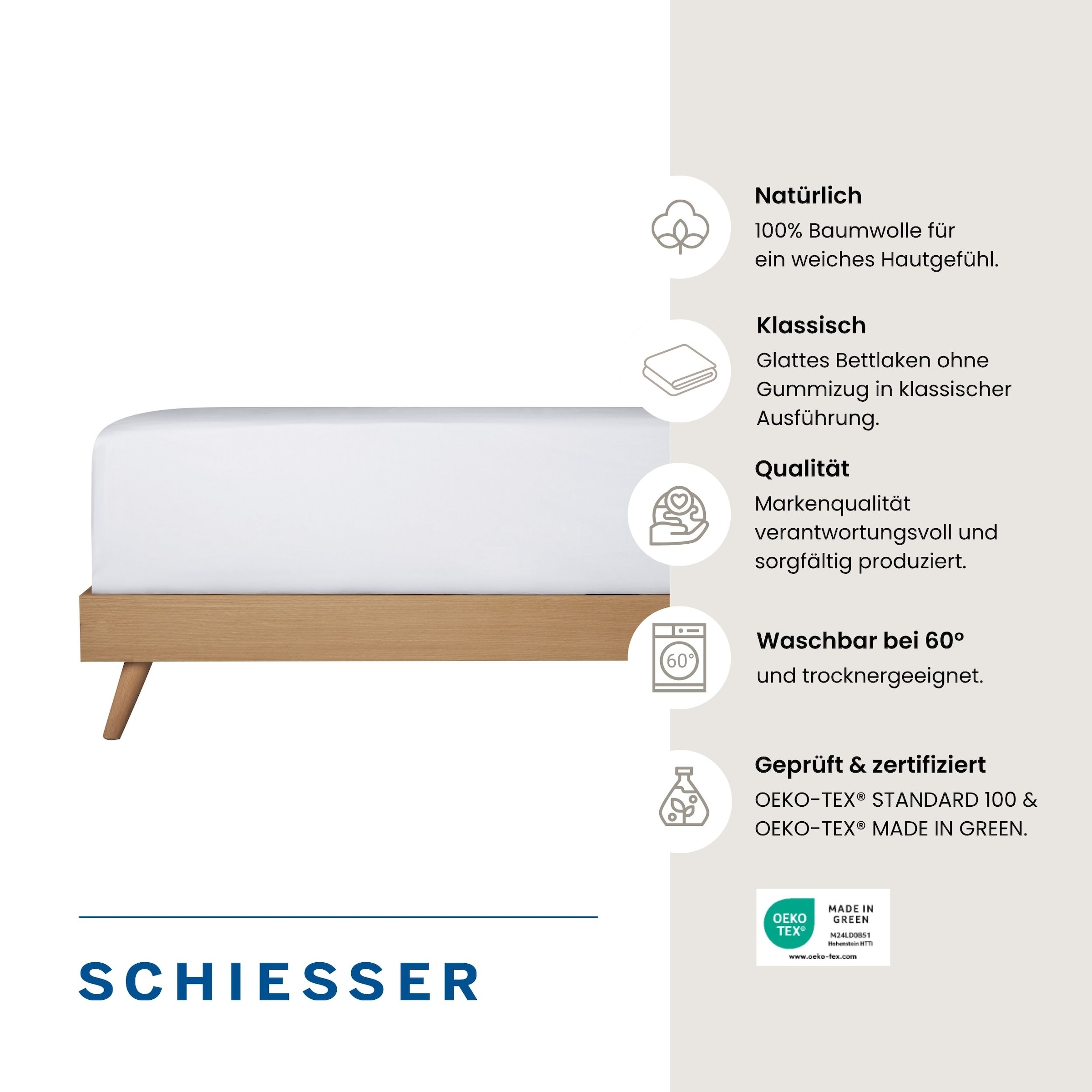 Schiesser Drap de lit »Smoothy aus glatter Baumwolle in klassischer, hotelinspirierter Optik« certifié Oeko-Tex®