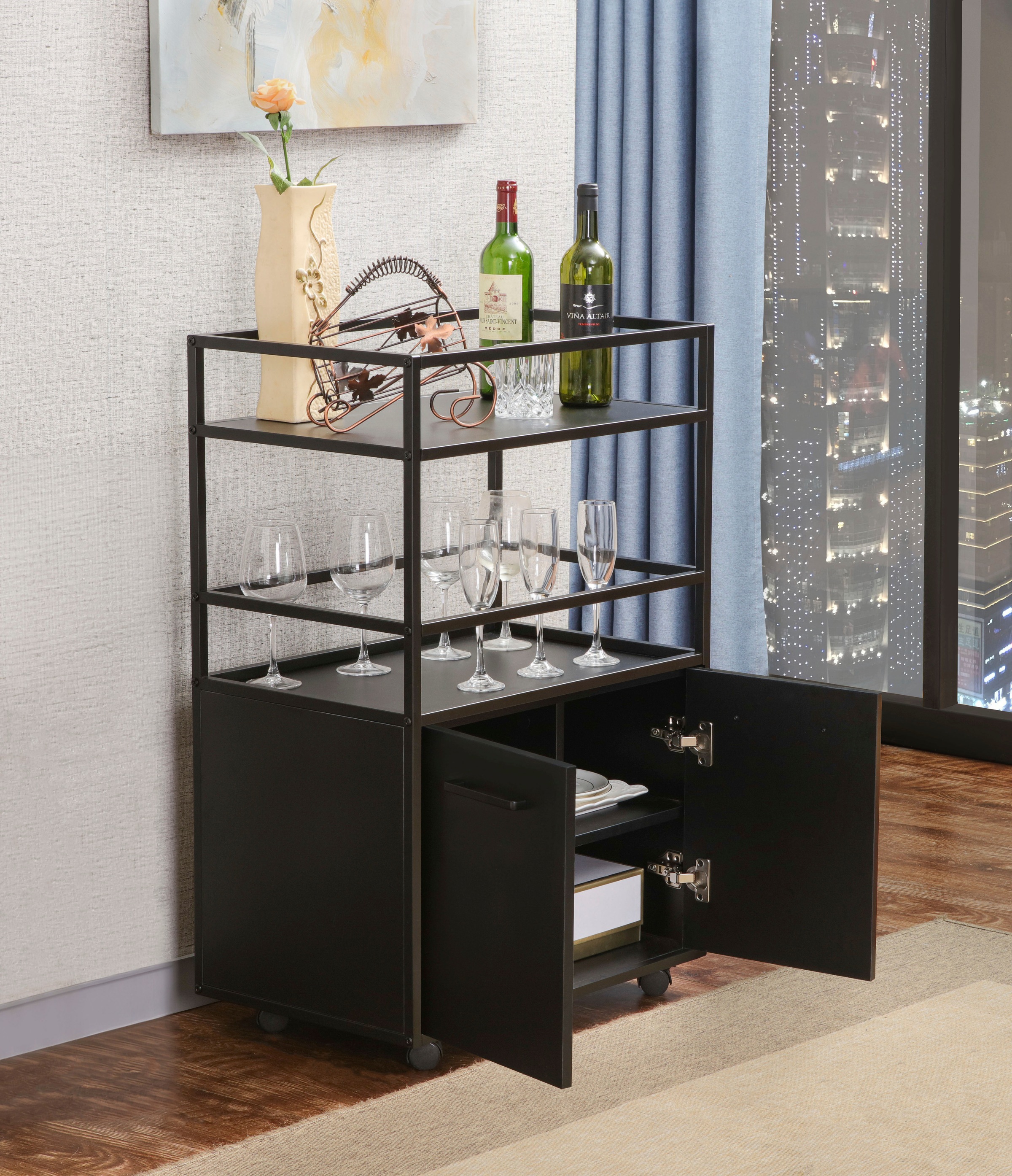 Home affaire Armoire de bar »Perth« 1 cuis tlg. Bar avec 2 portes & compartiment ouvert - (L/P/H) 60/40/94 cm