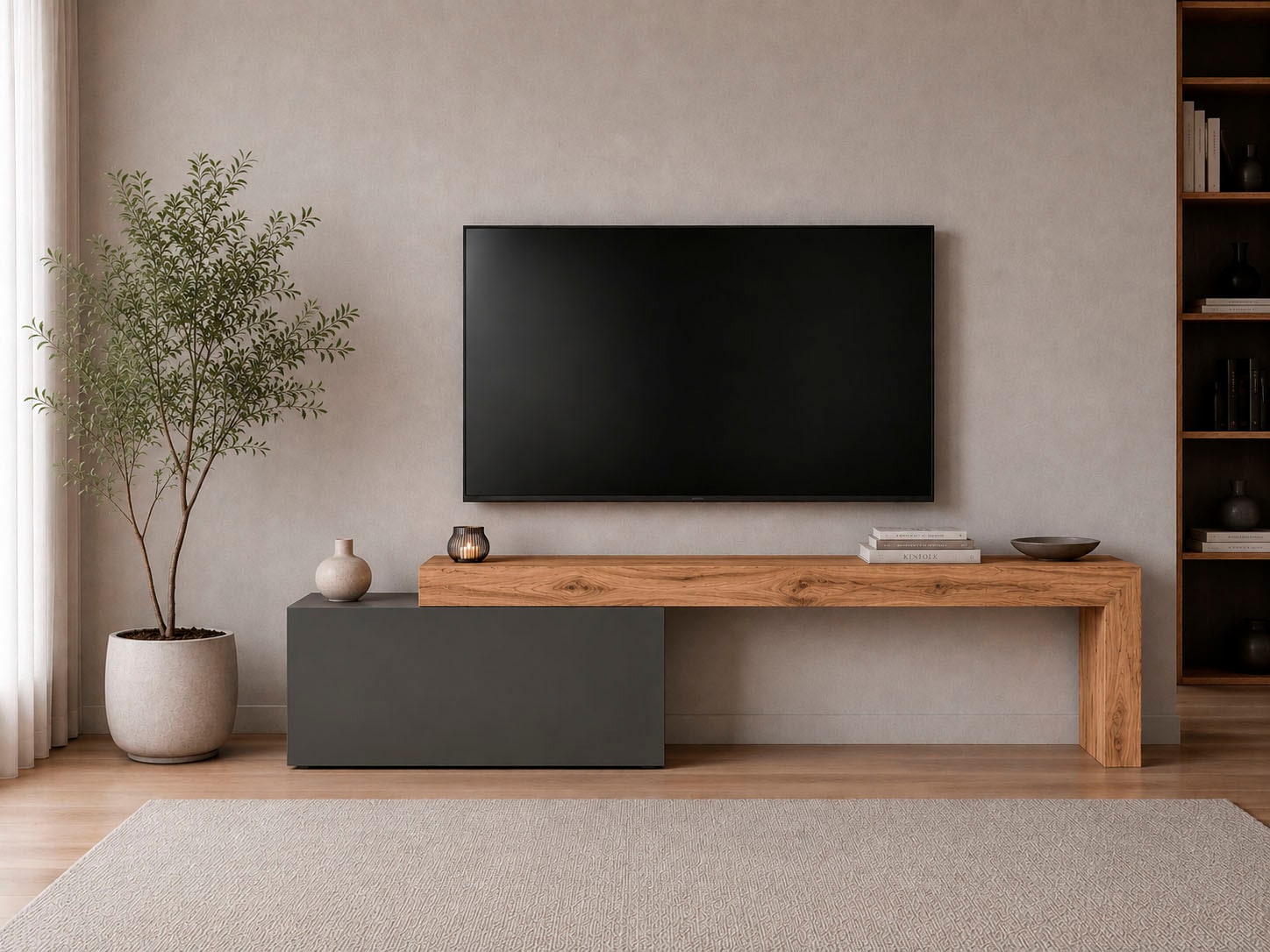 GOODproduct Lowboard »Lowboard Chronos TV-Board, TV-Schrank« Spar-Set, Breite verstellbar von 180 bis 260 cm, 1 Stk. tlg. Breite 220 cm TV-Board,Lowboard,1 Klappe und ein L-Förmiger Aufsatz