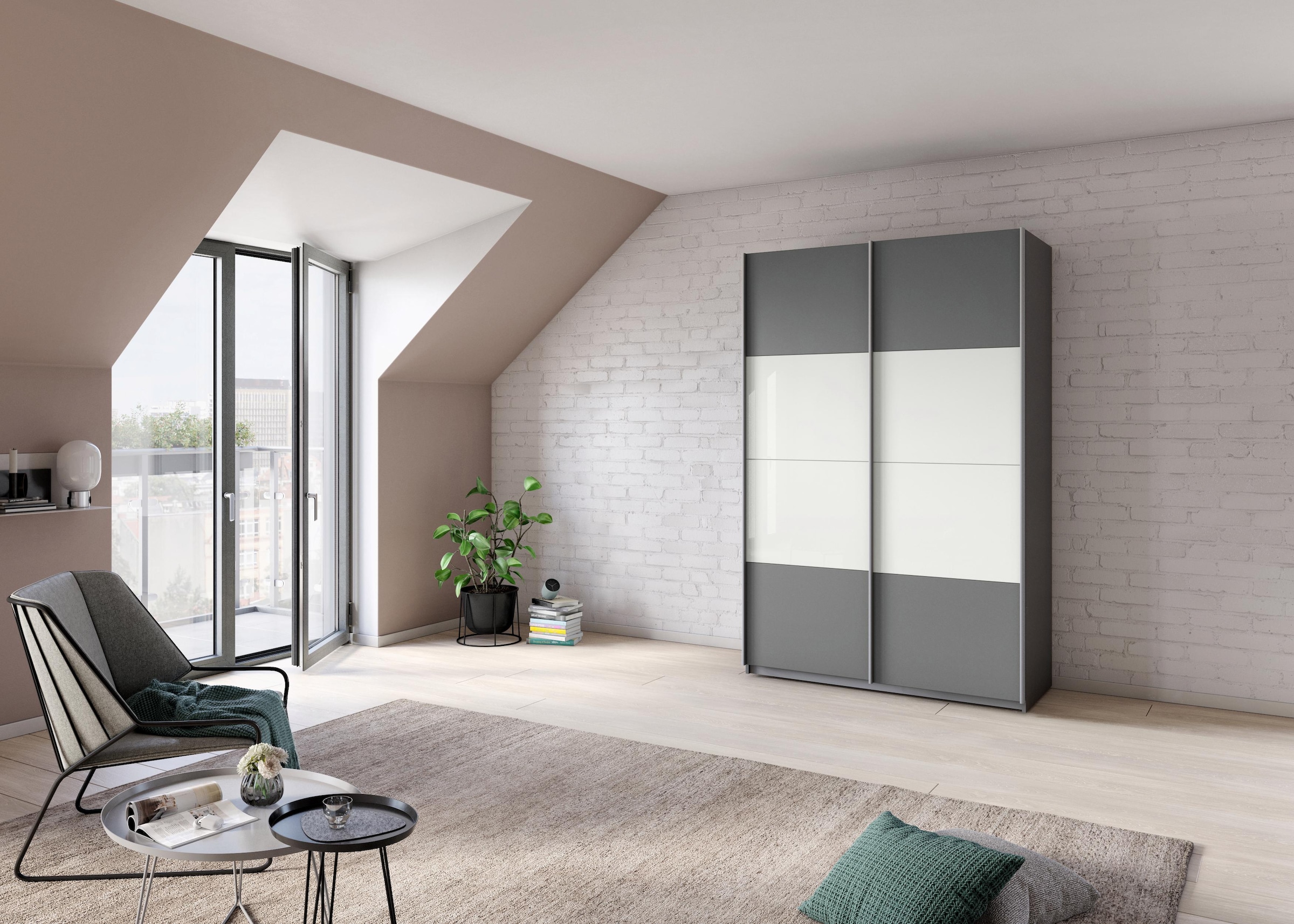 rauch Schwebetürenschrank »Quadra Bestseller Schlafzimmerschrank in vielen Breiten« Kleiderschrank Garderobenschrank Schrank mit Glaselementen