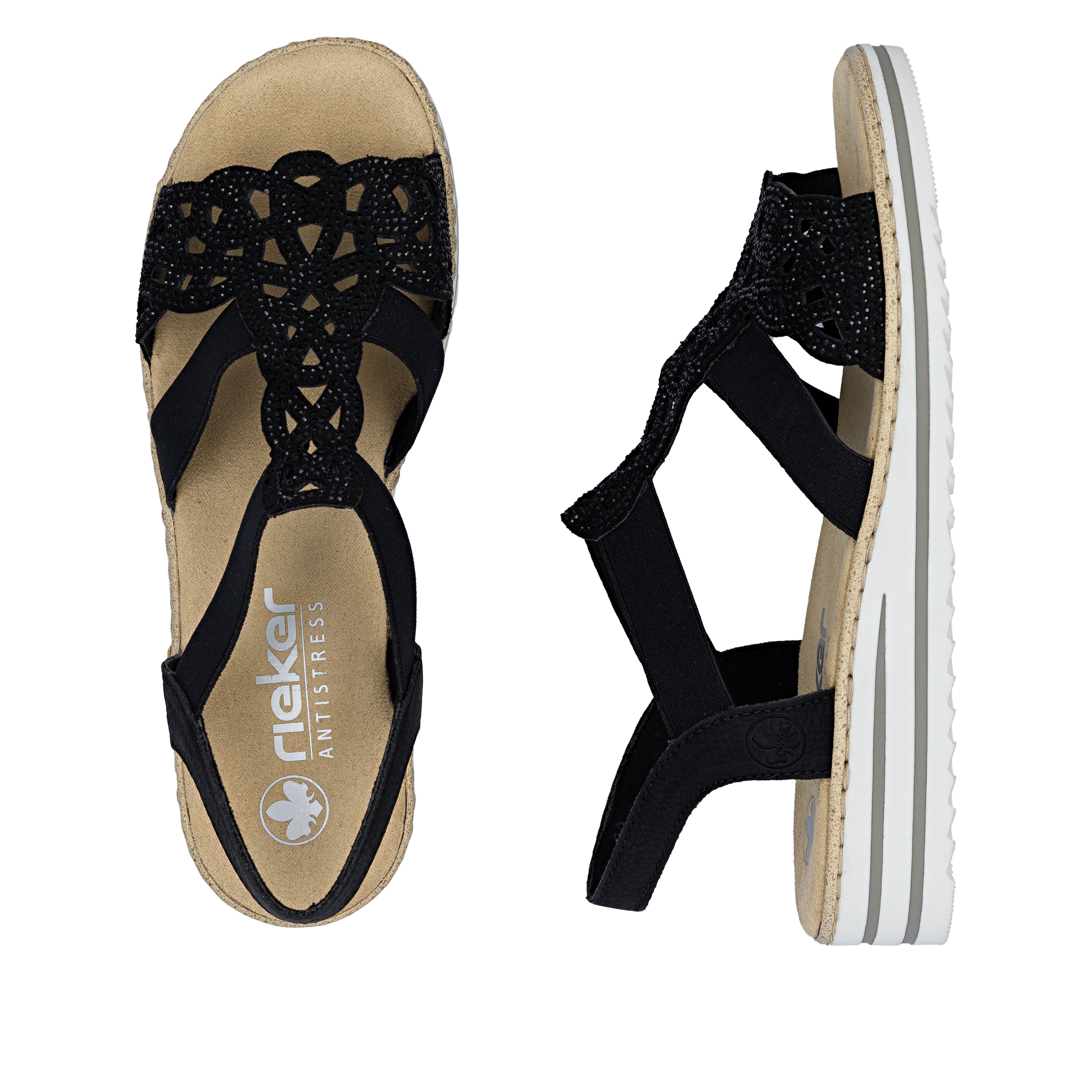 Rieker Sandale  Keilsandalette, Sommerschuh, Urlaubsschuh mit Glitzersteine